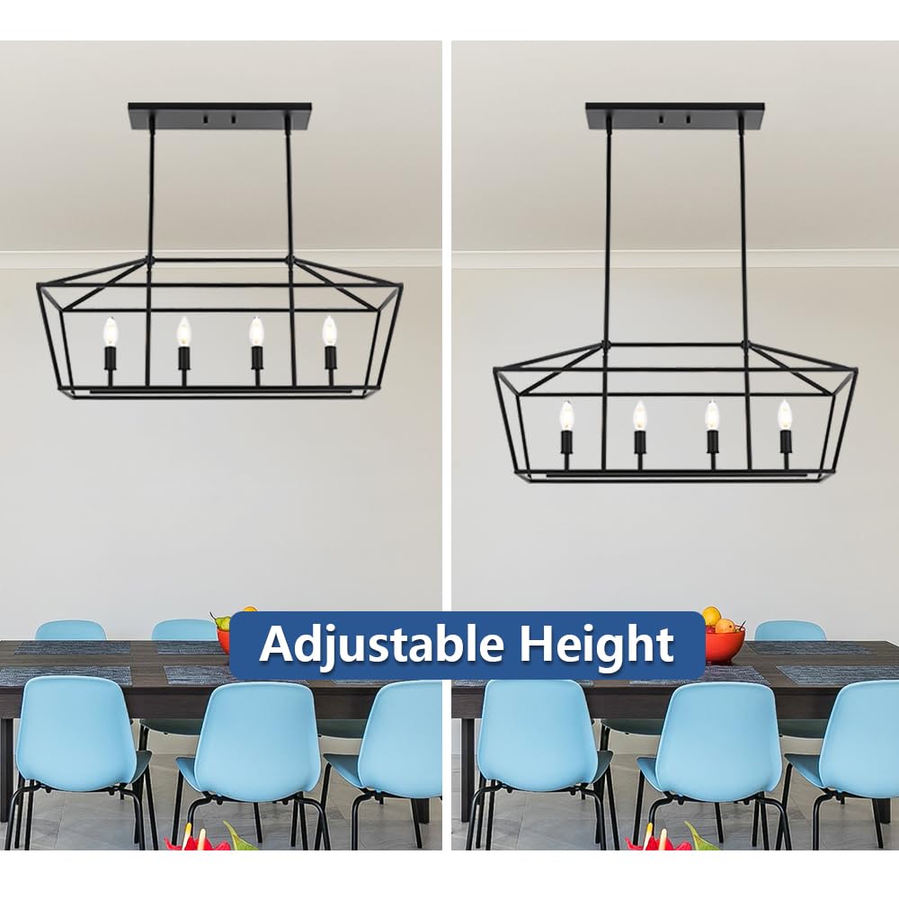 4-Light Modern Black Chandelier - Hanging Ceiling Light Fixture for Dining Room, Bedroom & Kitchen Island - Elegant Pendant Lighting for Home Decor