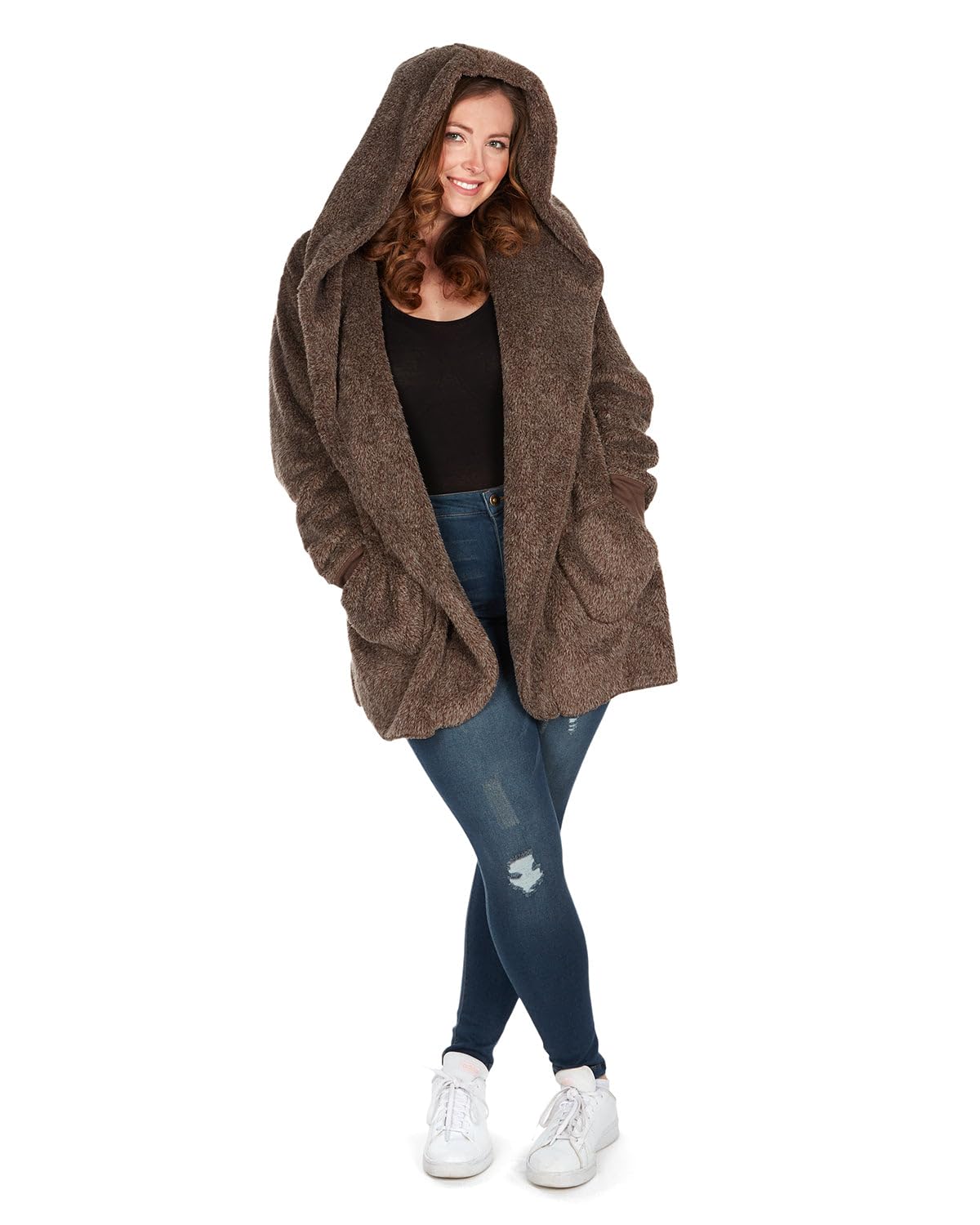 MeMoi Women's Cozy Marled Plush Hooded Sweater with Shawl Collar - Soft Lounge Pullover for Relaxing at Home - Charcoal Grey Small/Medium - Perfect for Casual Wear & Winter Comfort