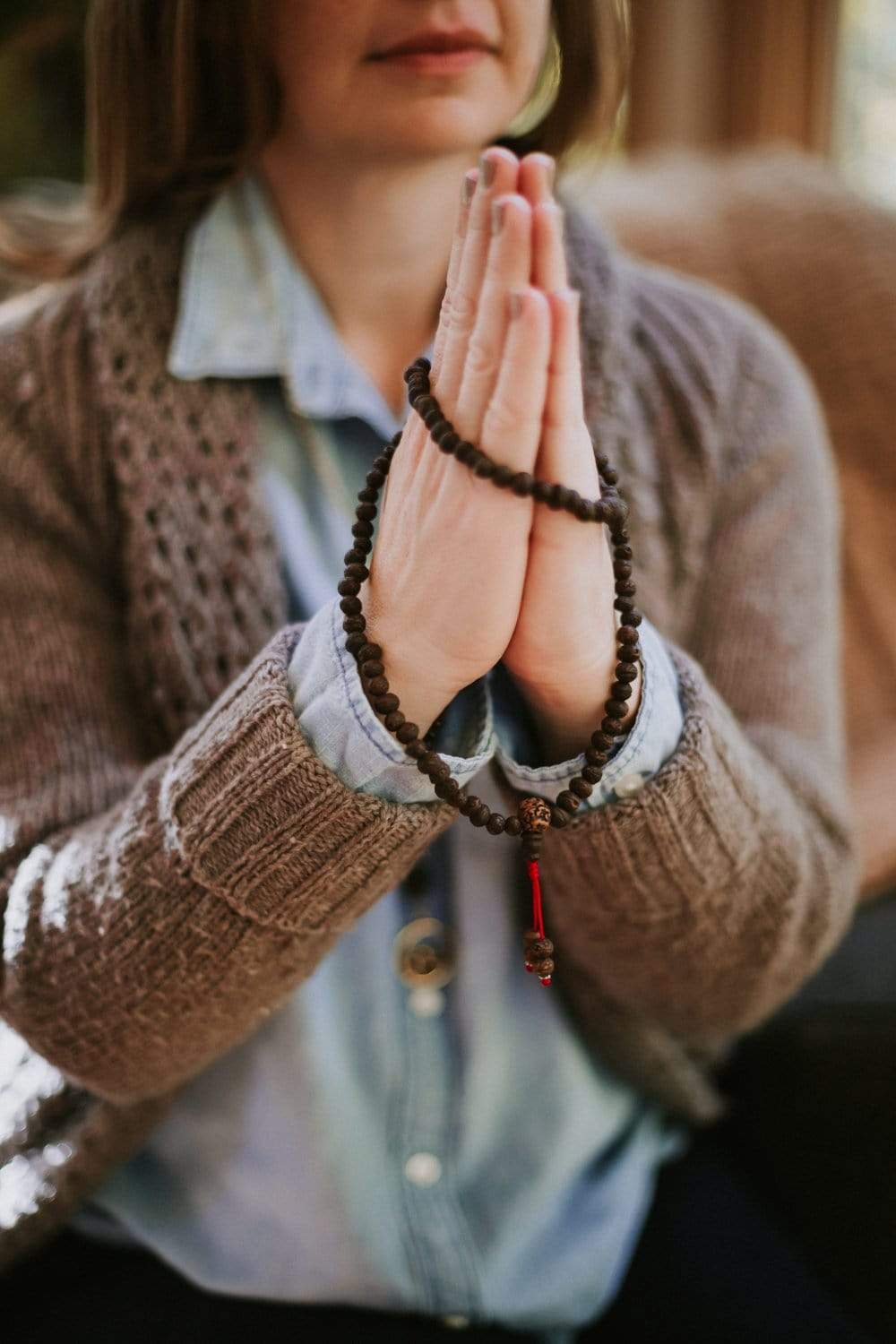 108 Bead Dark Raktu Prayer Mala - Buddhist Meditation Beads for Mindfulness, Yoga & Spiritual Practice - Handmade Wooden Mala Necklace for Stress Relief & Chanting