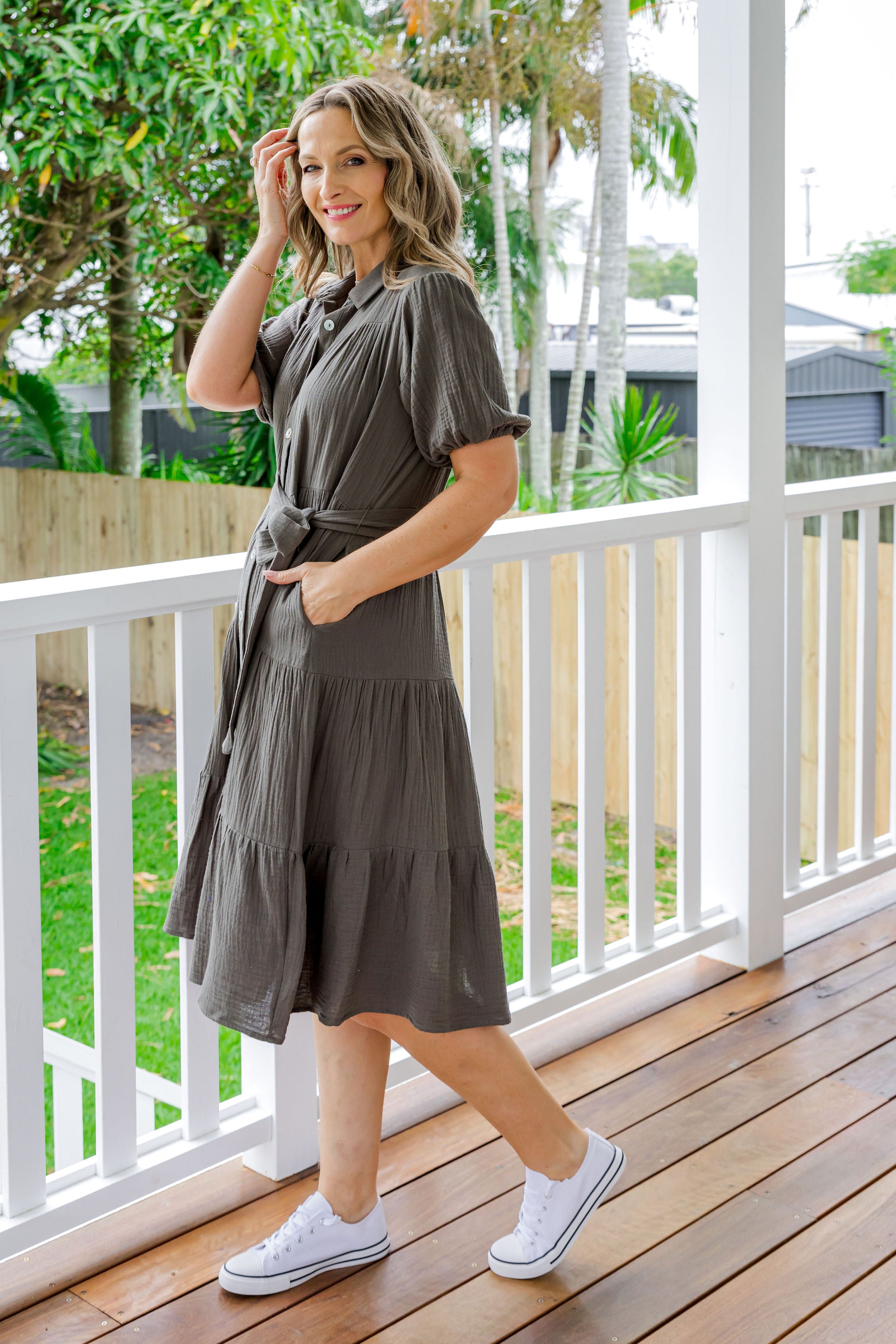 Khaki Mali Midi Dress for Women - Elegant Casual Summer Dress for Beach, Party & Everyday Wear