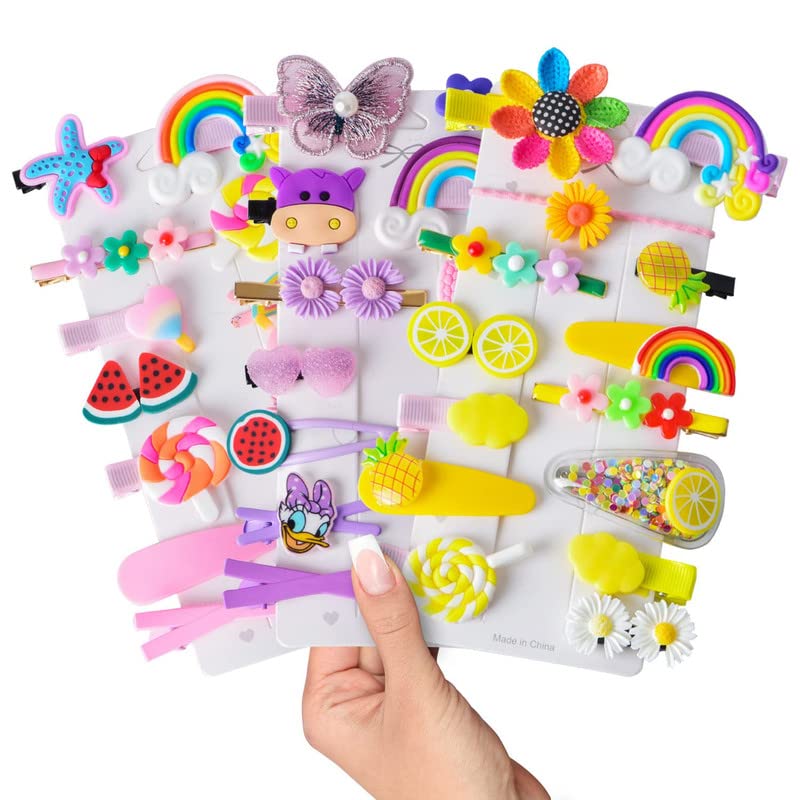 BELICIA Baby Hair Clips for Girls - 14PCS Cute Rainbow Cartoon Hairpins & Barrettes for Toddlers - Non-Slip Hair Accessories for Kids, School, Parties & Daily Styling