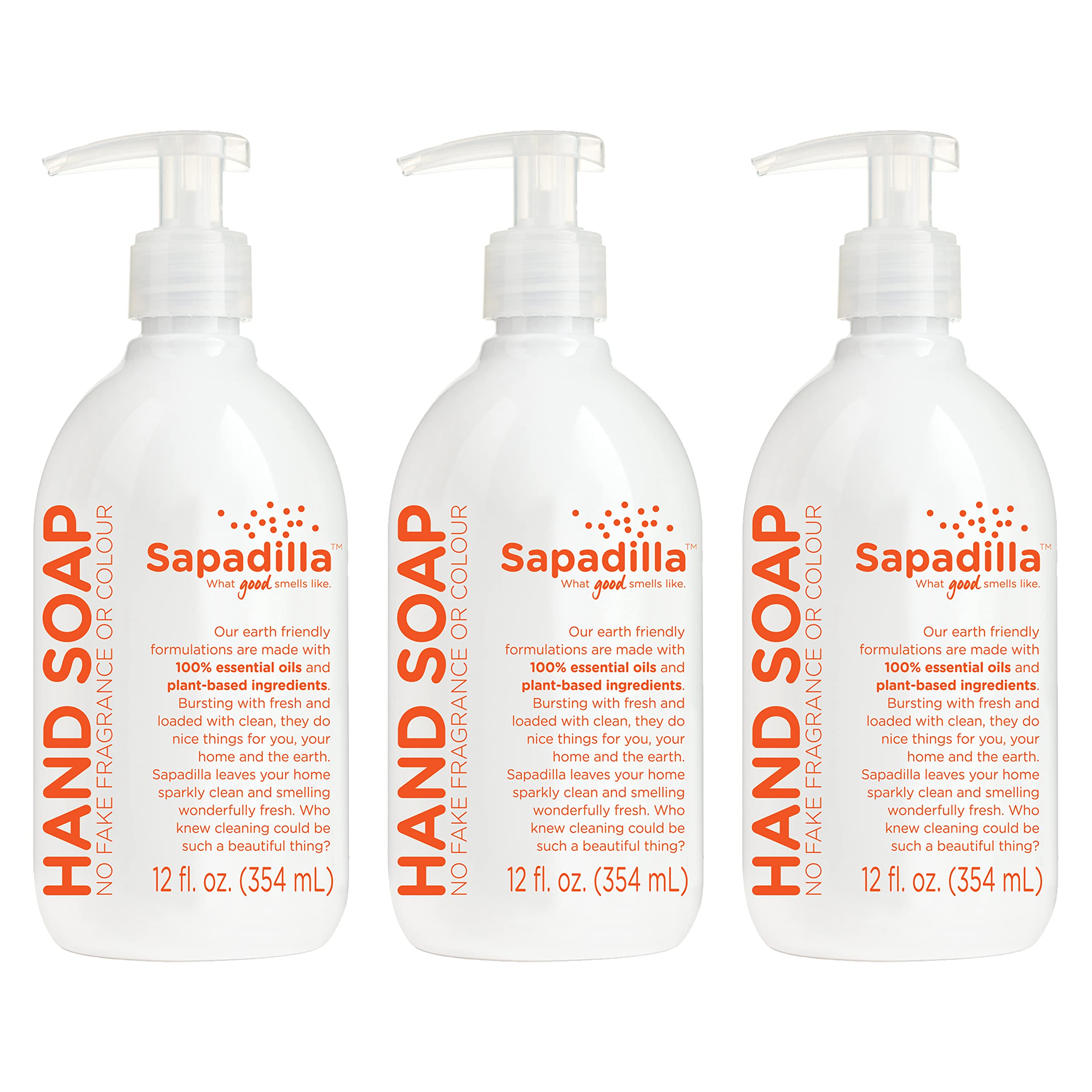Sapadilla Grapefruit Bergamot Liquid Hand Soap - 100% Pure Essential Oil, Moisturizing & Cleansing, Plant-Based & Biodegradable - 12oz (3-Pack) for Kitchen, Bathroom & Office Use