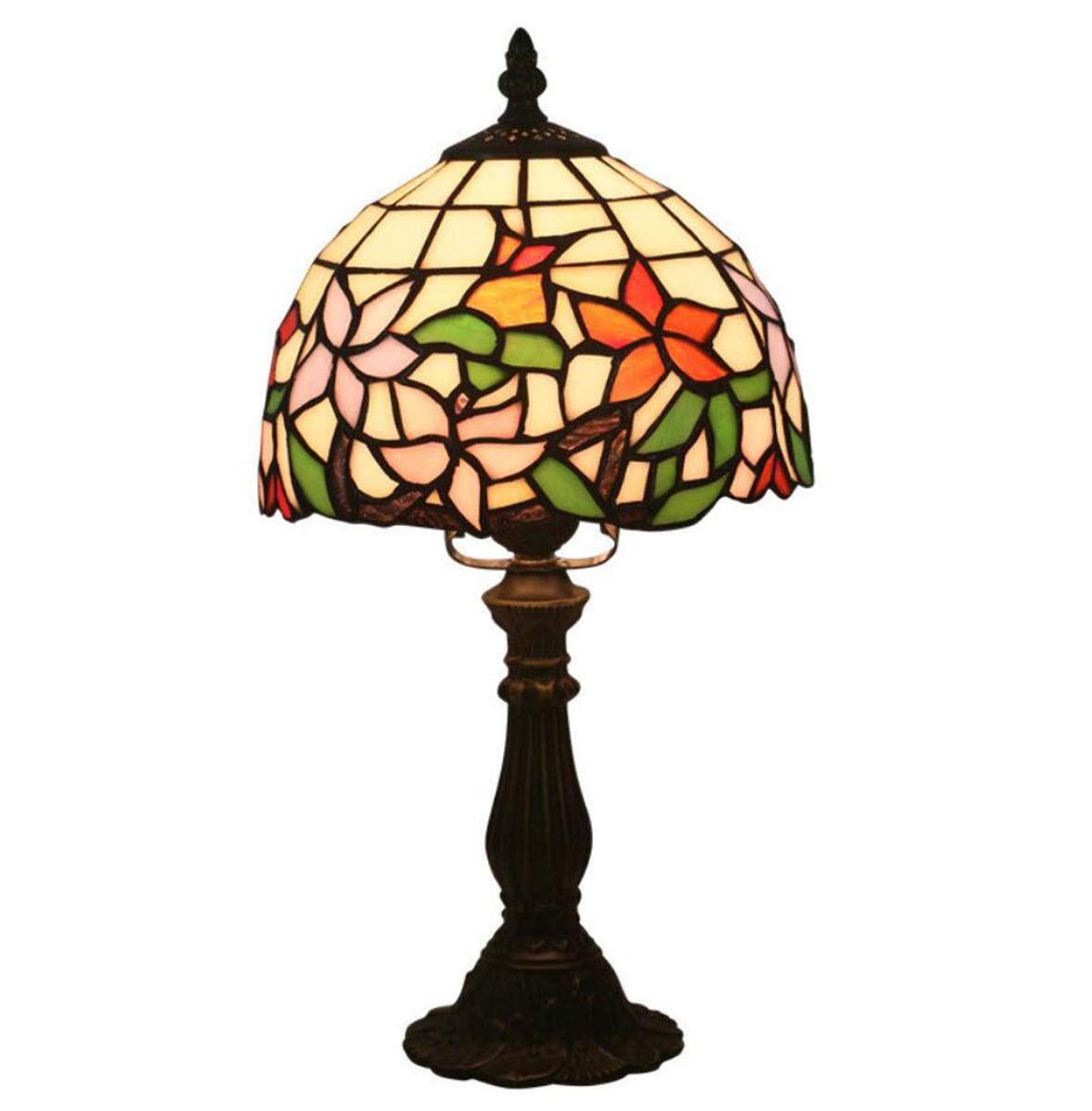 20cm Tiffany Style Table Lamp - Handmade Stained Glass Pastoral Vintage Floral Desk Lamp for Bedroom, Living Room & Office | Elegant Night Light with Flower Patterns for Home Decor & Gift Giving