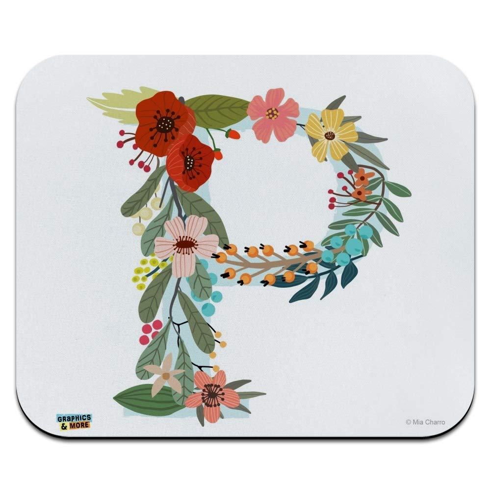 Floral Monogram Letter P Mouse Pad - Low Profile, Thin & Non-Slip Desk Mat for Office, Gaming & Home Use - Perfect Gift Idea
