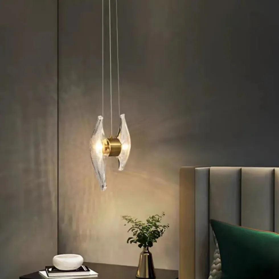 Wing-Shaped Glass Pendant Light for Bedroom - Elegant Ceiling Lighting Fixture with Crystal Accents, Perfect for Bedroom, Living Room, or Dining Room Decor