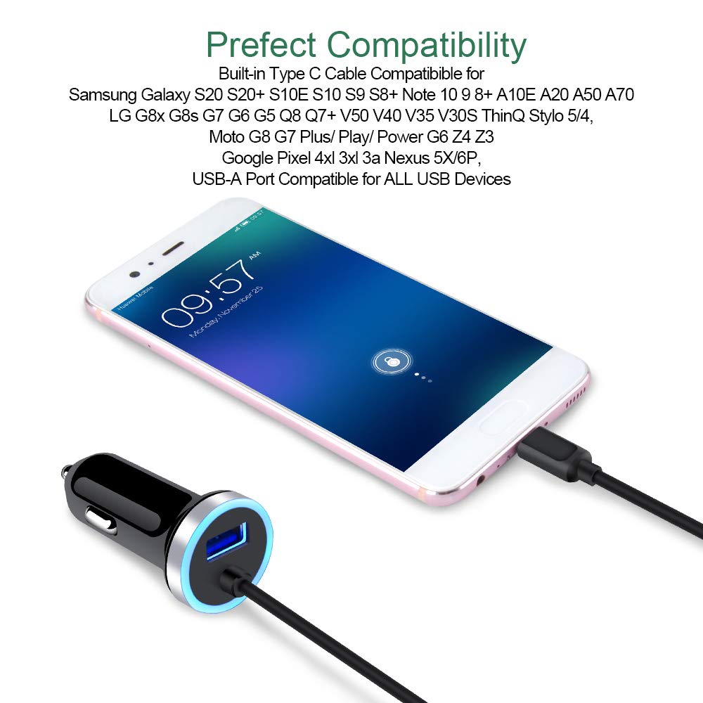 Fast USB C Car Charger 2-Pack for Samsung Galaxy S25/S24/S23/S22/S21/S20 & A-Series (A16/A15 5G/A14/A35/A55/A54/A11/A21/A10E/A51) - Includes 3ft Type C Fast Charging Cable - Perfect for Road Trips & Daily Commutes