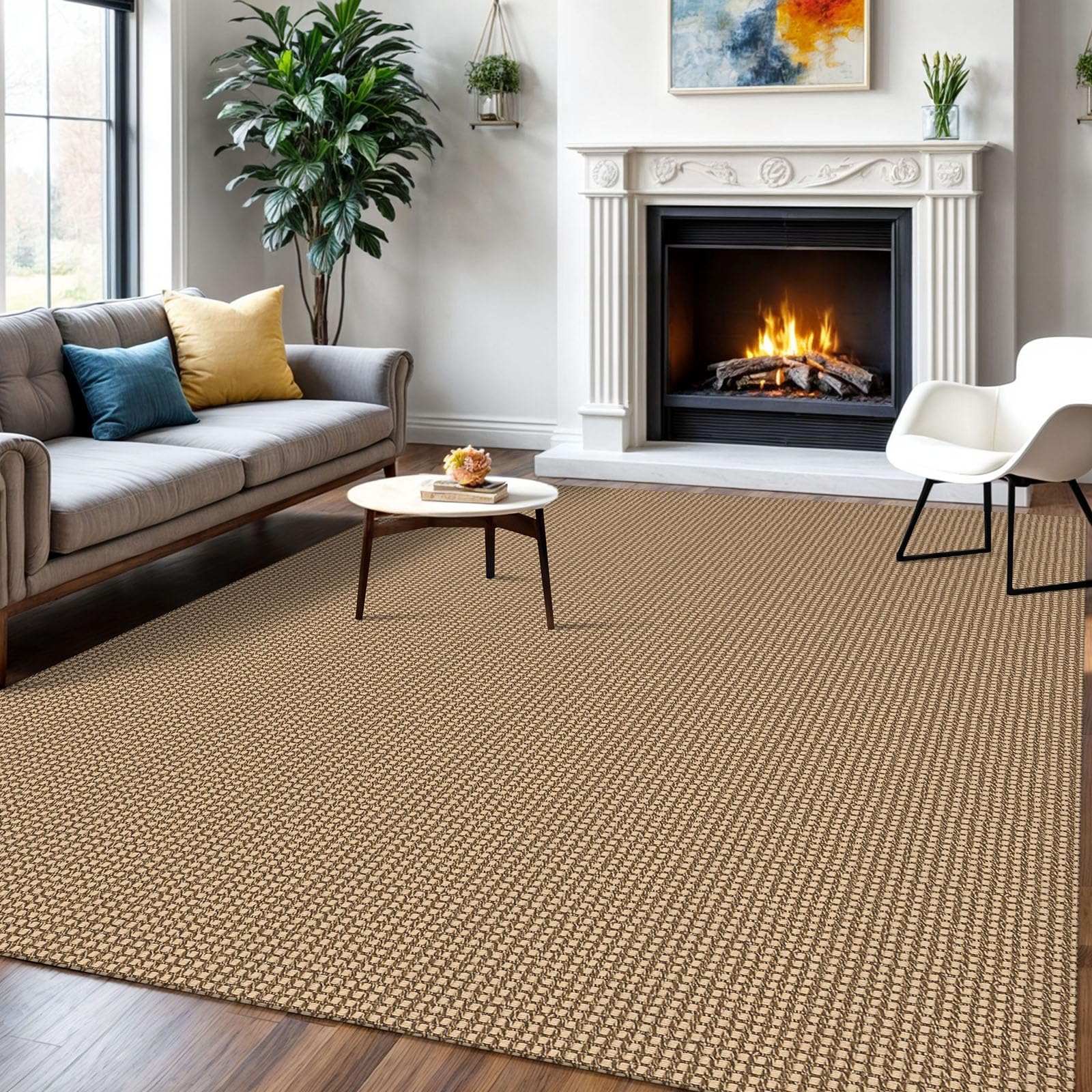 IOHOUZE Washable 6'x9' Non-Slip Rubber Backed Woven Area Rug - Soft Living Room, Dining Room & Bedroom Carpet - Orange/Tan/Brown Floor Mat for Home, Nursery & Office Decor