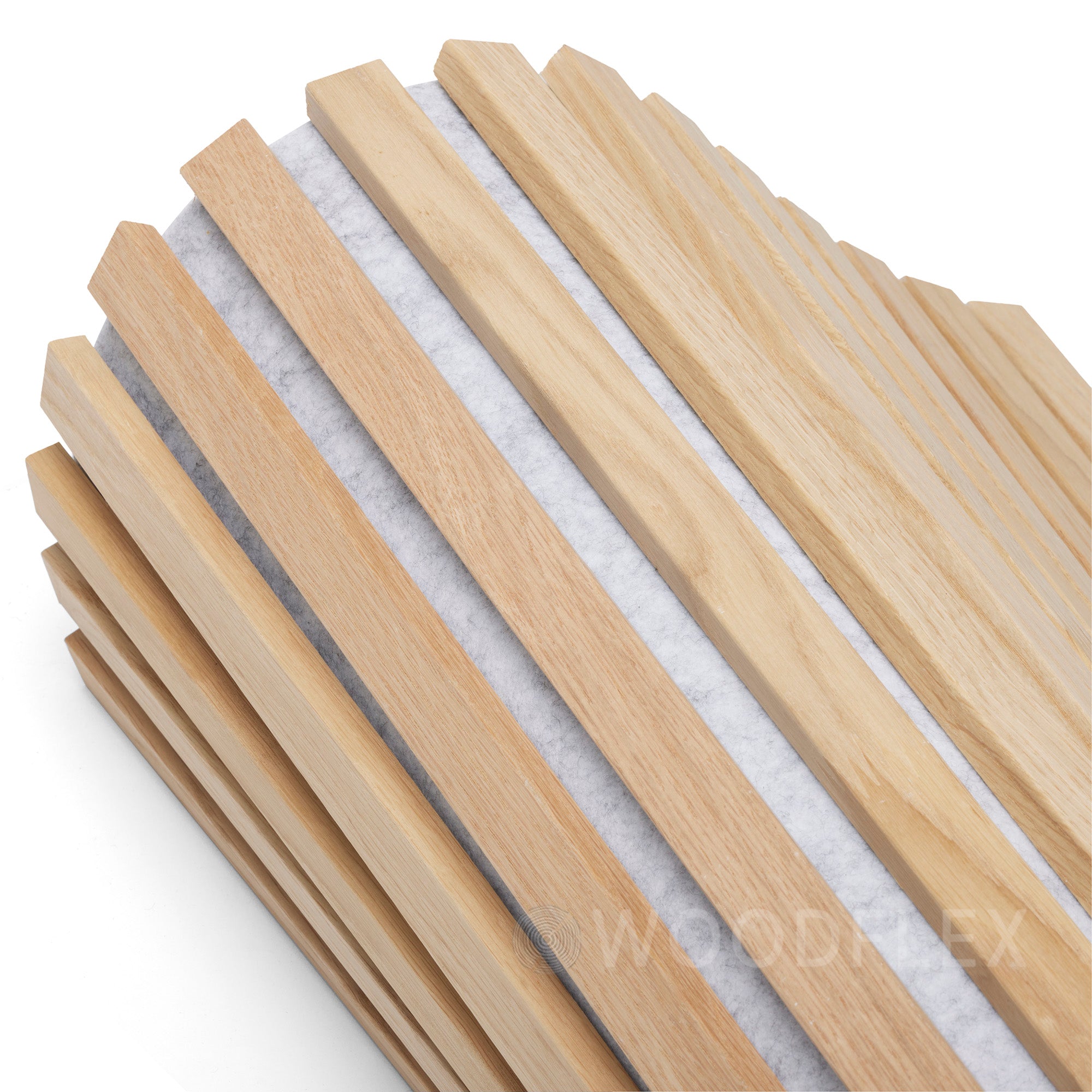 WOODFLEX Flexible Acoustic Wood Slat Panel - 3 Sided Oak Veneer on Light Grey - 2700mm x 600mm - Soundproof Wall Panels for Home Theater, Office & Studio Decoration