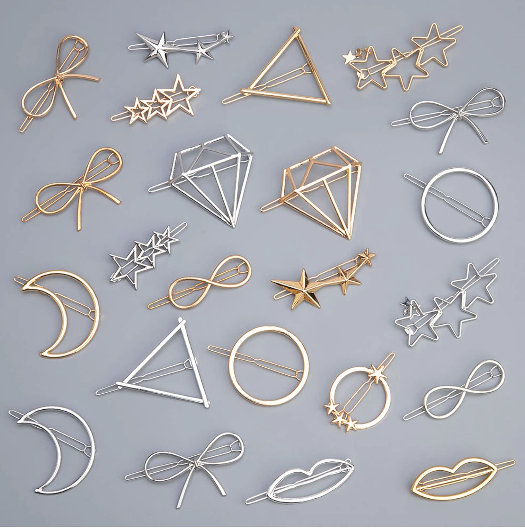 Geometric Hollow Metal Hair Clips for Women - 12pc Set for Party & Wedding