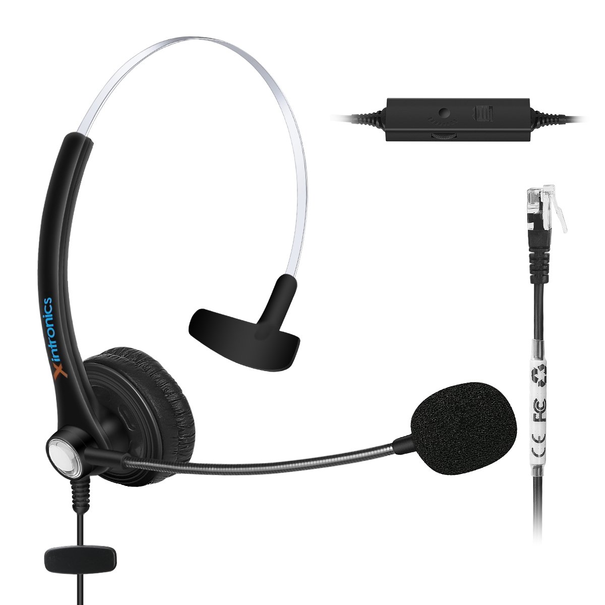 Noise Cancelling RJ11 Headset with Mic for Call Centers - Compatible with Plantronics M10/M22/Vista & Cisco 7975/9971 IP Phones - Ideal for Office Landline & Desk Phone Use