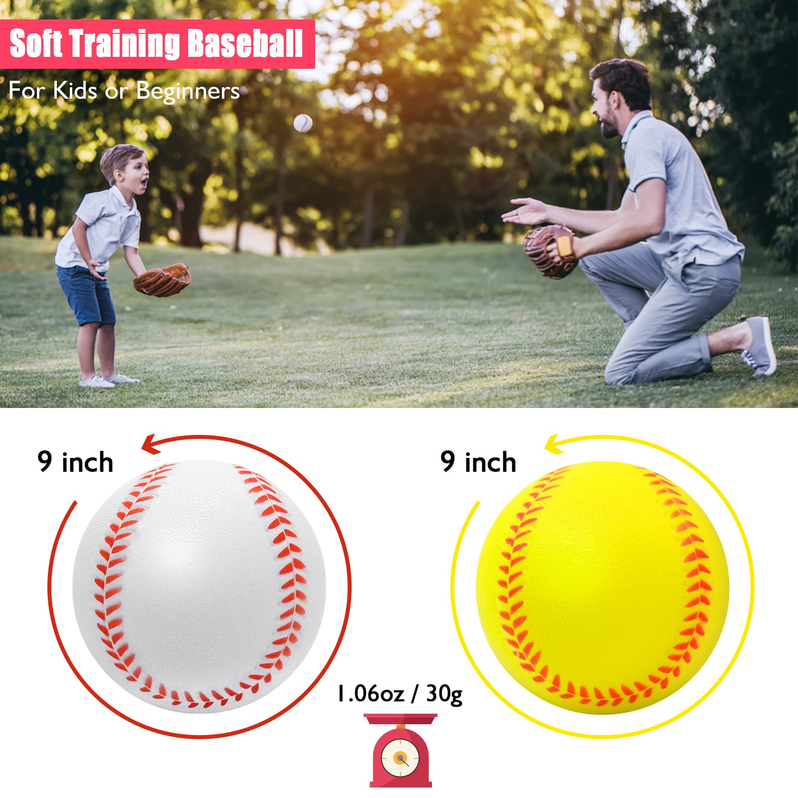 12 Pack Soft Foam Baseballs - 9 Inch Training Softballs for Catching, Throwing & Hitting Practice - Perfect for Kids, Backyard Games & Baseball Drills