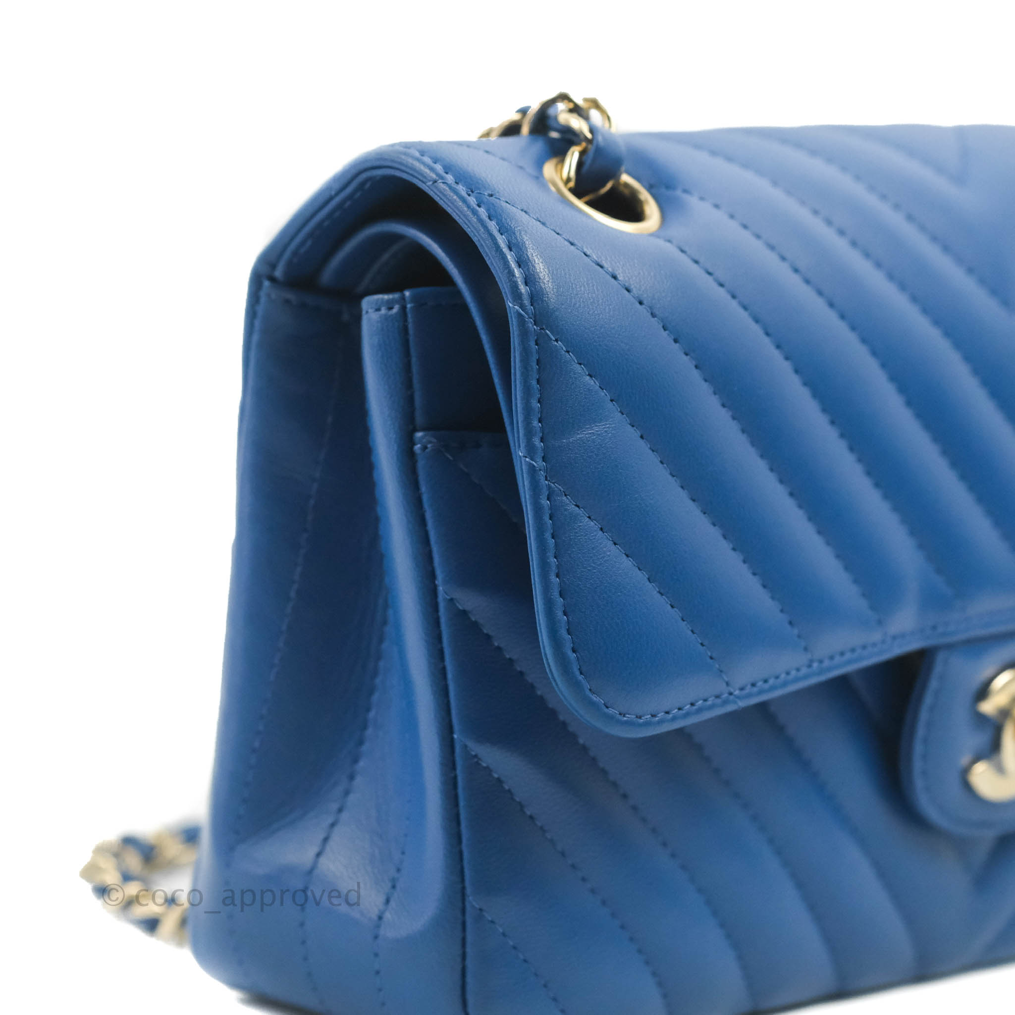 Chanel Classic Chevron Small Double Flap Bag in Blue Lambskin Leather with Gold Hardware - Luxury Crossbody Purse for Women, Perfect for Evening Events & Date Nights