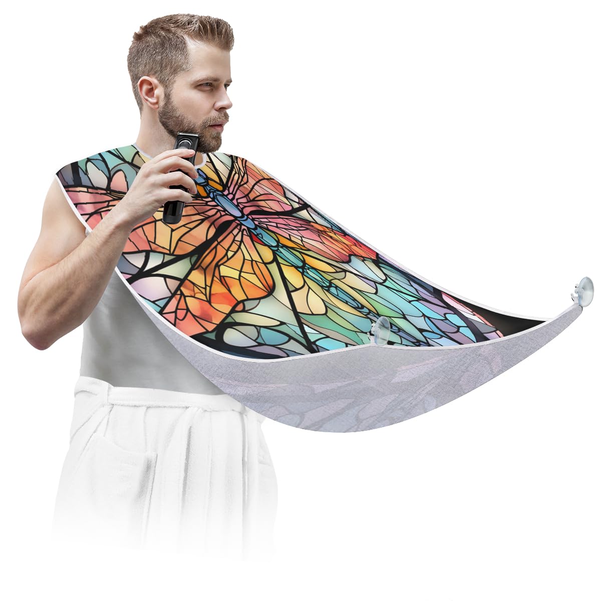Dragonfly Glass Window Beard Shaving Bib for Men - Waterproof Hair Dye Apron & Makeup Cape for Women - Barber Accessories with Sink Hair Catcher - Perfect Gift for Beard Trimming & Haircut (Ideal for Home Grooming & Salon Use)