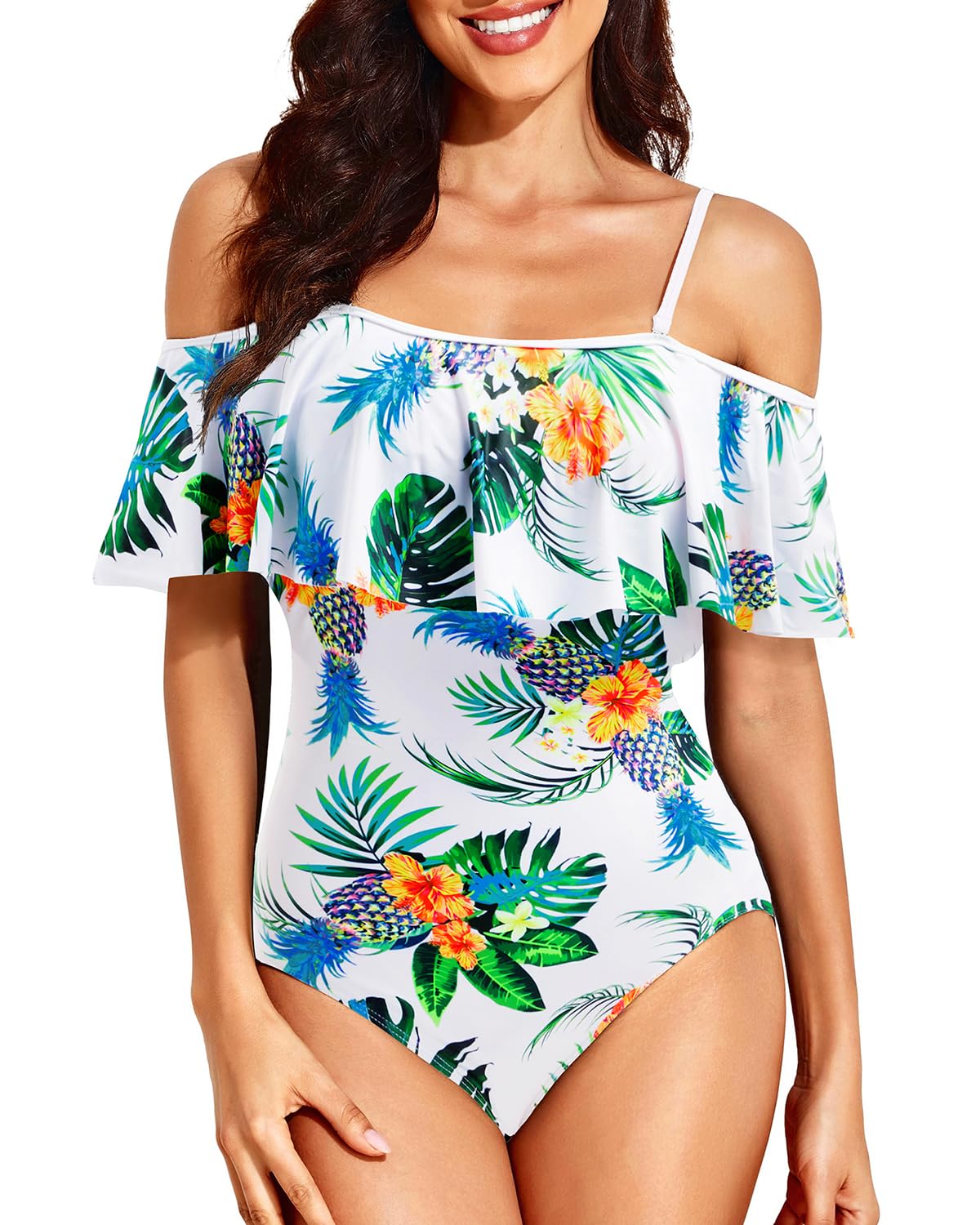 Tempt Me Off Shoulder One Piece Swimsuit for Women - Ruffled Sleeves Retro Bathing Suit | Beach Vacation, Pool Party, Summer Swimwear