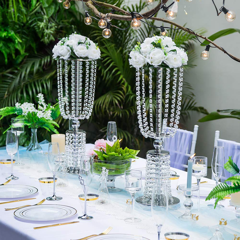 2 Pack 23.75 Inch Tall Crystal Metal Vase - Elegant Flower Stand Holder for Wedding Centerpieces, Reception Table Decor & Chandelier Decorations - Perfect for Weddings, Home Decor, and Event Styling