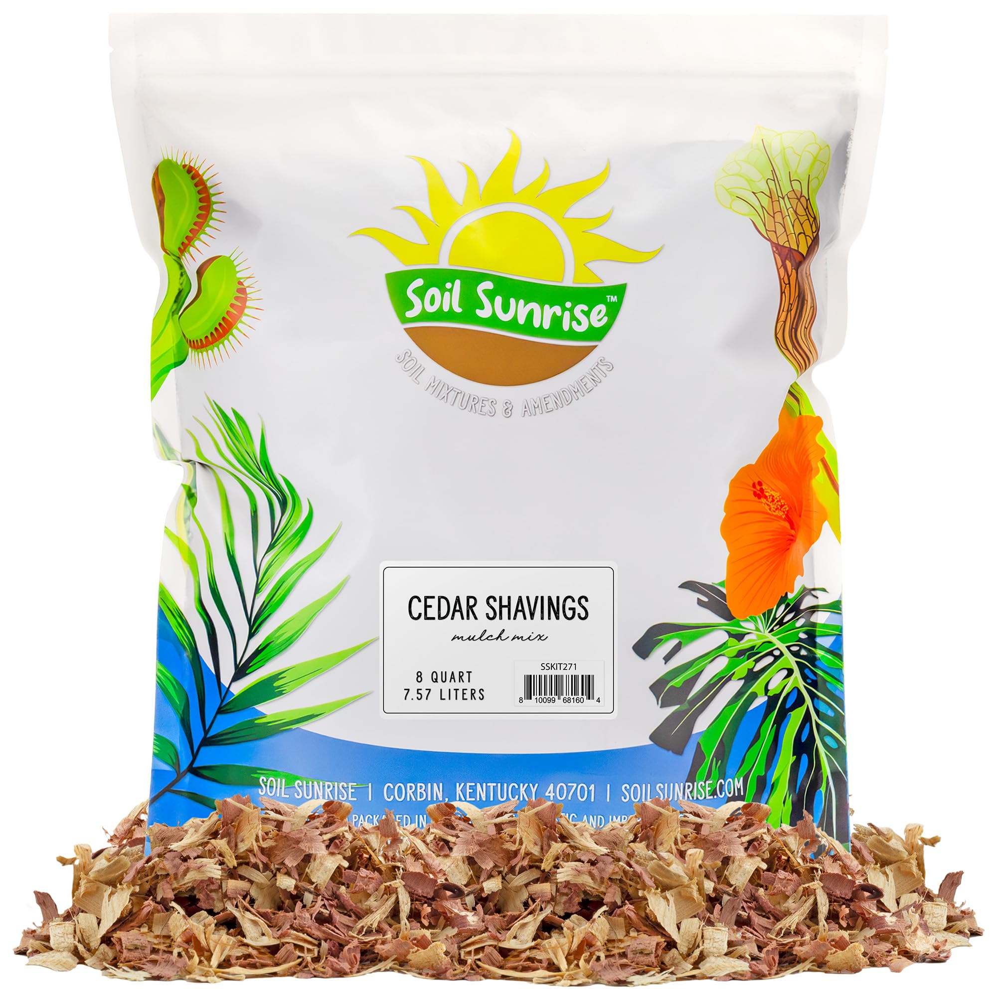 Natural Cedar Shavings Mulch - 8 Quarts | Organic Garden Mulch & Small Animal Bedding for Hamsters, Rabbits & Chickens | Ideal for Weed Control, Moisture Retention & Pet Comfort