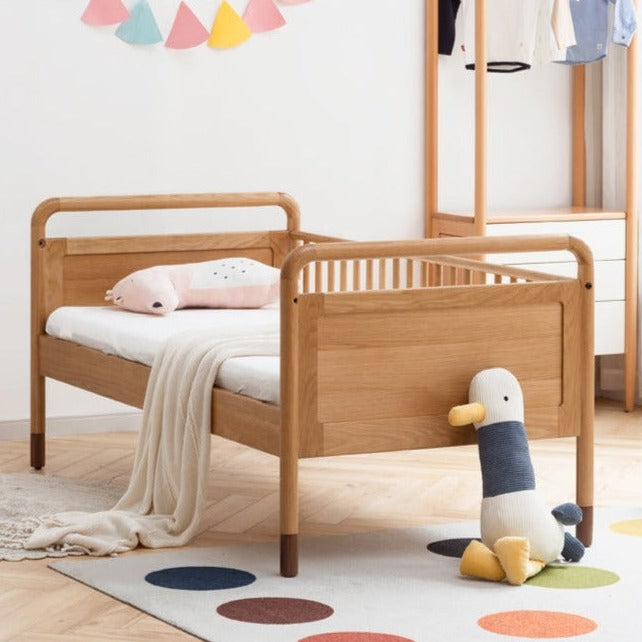 Premium Oak Solid Wood Toddler Bed - Convertible, Multi-Functional Kids Bed with Safety Rails | Perfect for Nursery, Daycare & Small Bedrooms