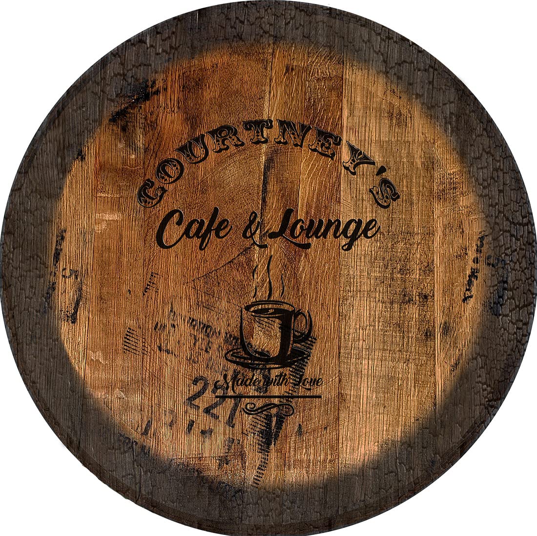 Rustic Coffee Bar Sign - Large Oak Whiskey Barrel Lid Wall Decor for Country Kitchen, Cafe & Home Decor | Vintage Coffee Shop Style