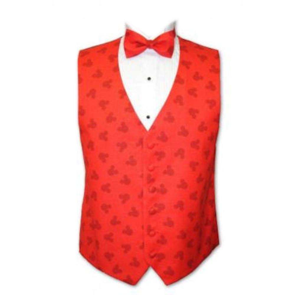 Mickey Mouse Red Silhouette Tuxedo Vest and Bow Tie Set - Formal Disney Costume Accessories for Men, Kids & Cosplay - Perfect for Halloween, Parties & Disney Themed Events