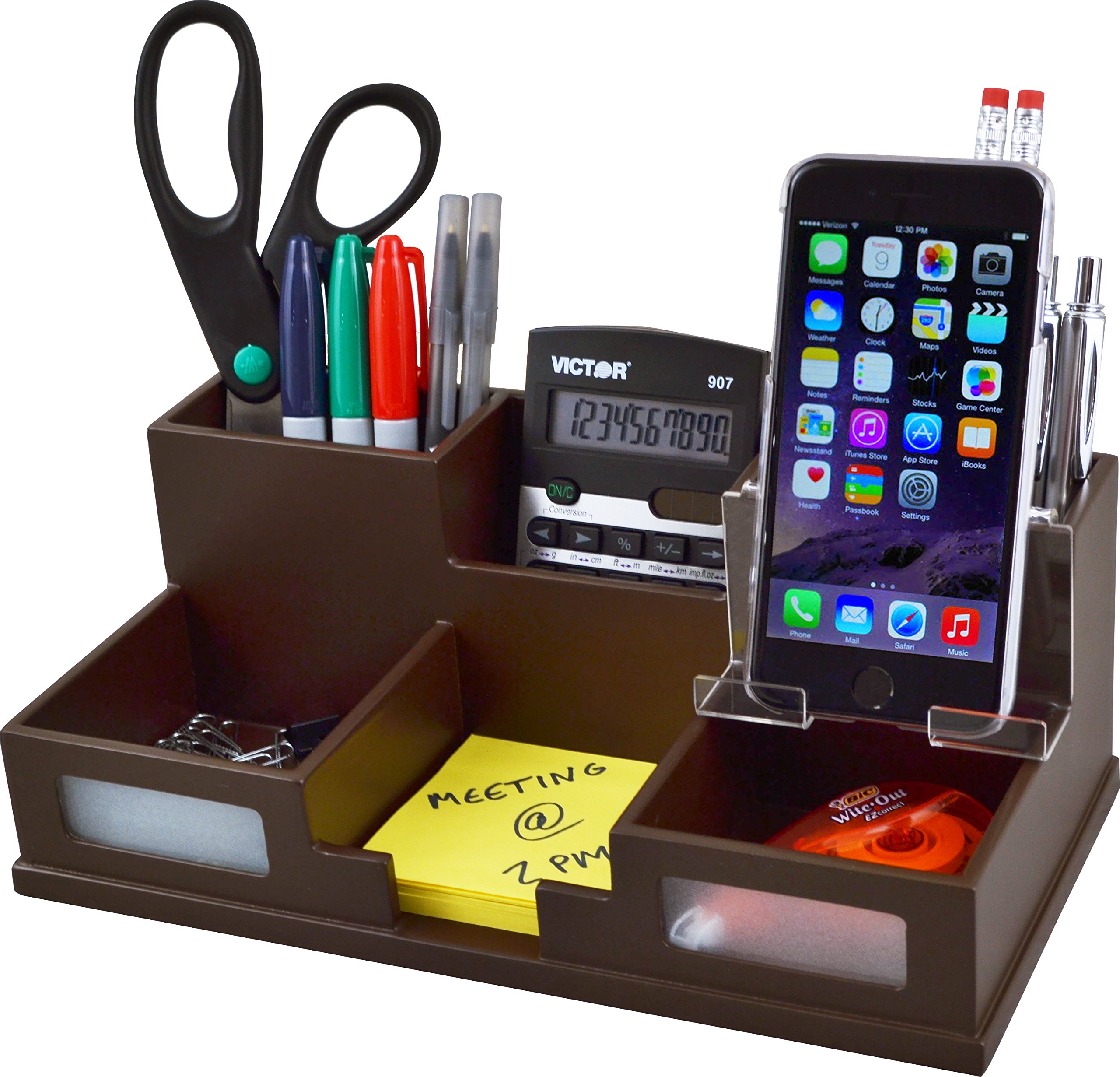 Victor Desk Organizer with Smartphone Holder - Mocha Brown Office Supplies (Model B9525) | Perfect for Home Office, Workspace & Study Desk Organization