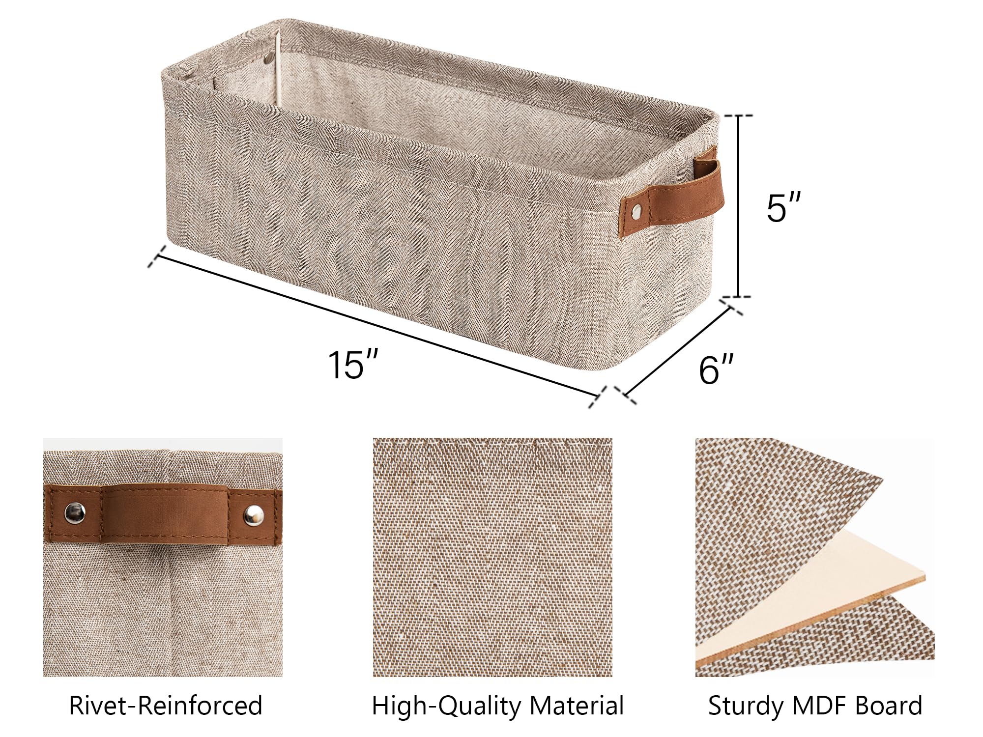 StorageWorks Narrow Fabric Storage Bins with Handles - 2-Pack Small Closet Organizer Baskets for Shelves, Toilet Paper & Home Organization (Brown/Beige) | Perfect for Bedroom, Bathroom & Pantry Storage
