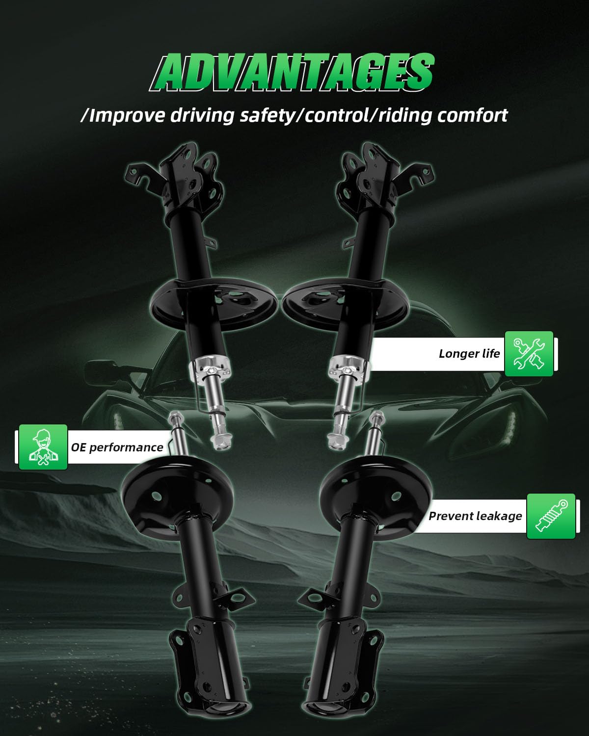 SCITOO Front Struts & Rear Shock Absorbers Kit - 4PCS Compatible with 1998-2002 Chevy Prizm, 1992-1997 Geo Prizm, 1993-2002 Toyota Corolla - Perfect for Smooth Ride & Enhanced Vehicle Stability