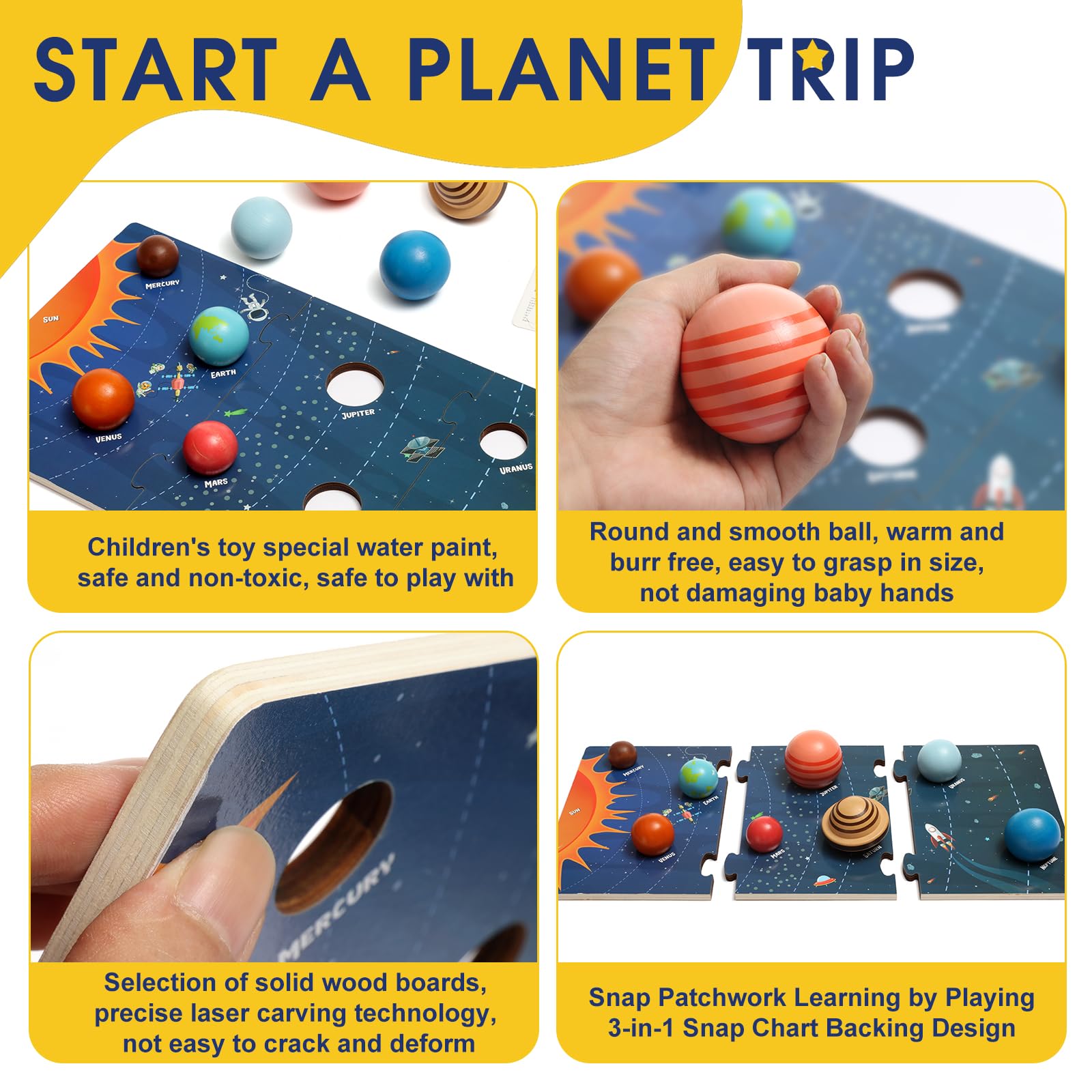 Wooden Solar System Model Board - Montessori Planet Toys for Kids | Educational Planets Balls & Preschool Learning Puzzle | Space Learning Toys for Classroom & Homeschool STEM Activities