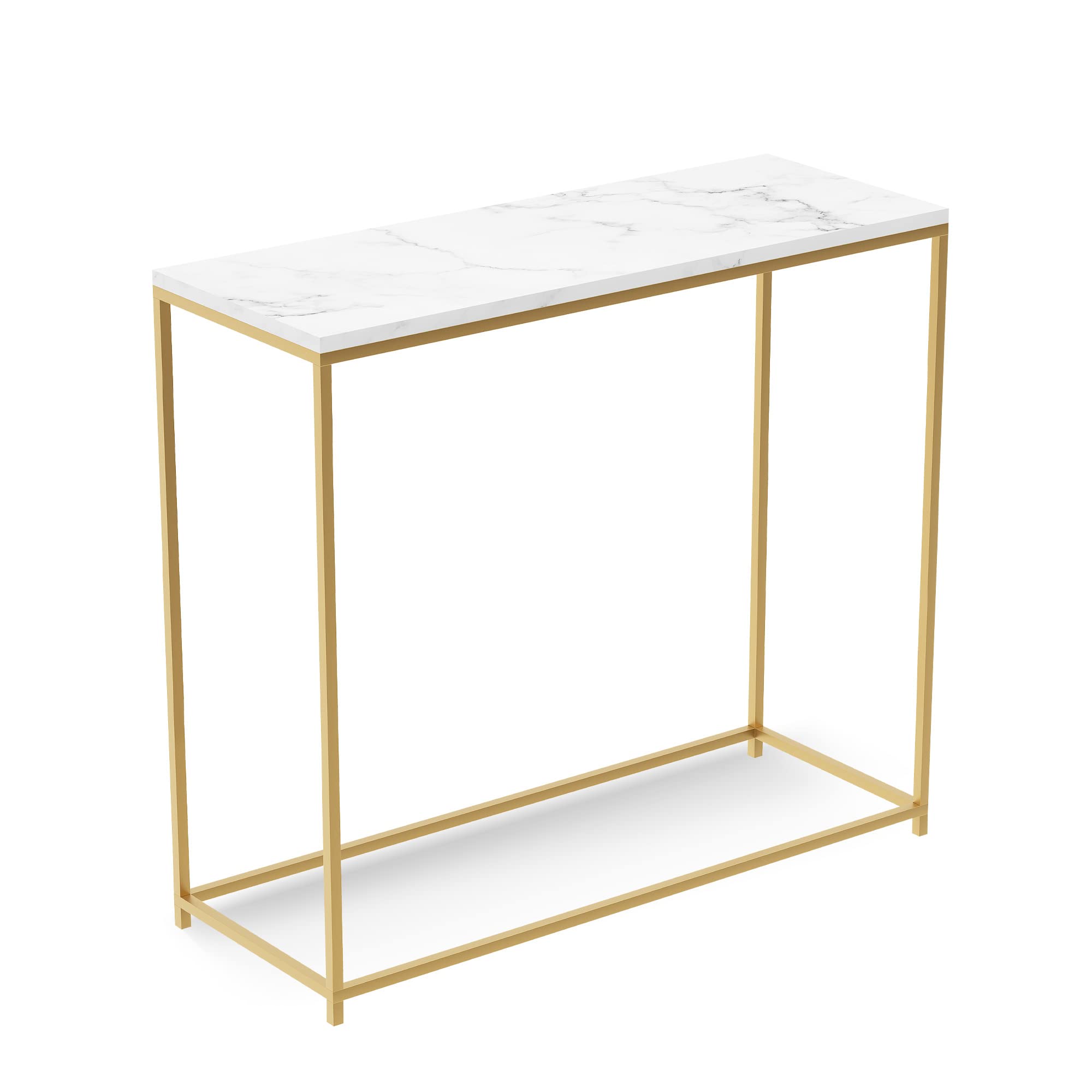 Safdie & Co. White Marble Console Table with Gold Metal Base - 31