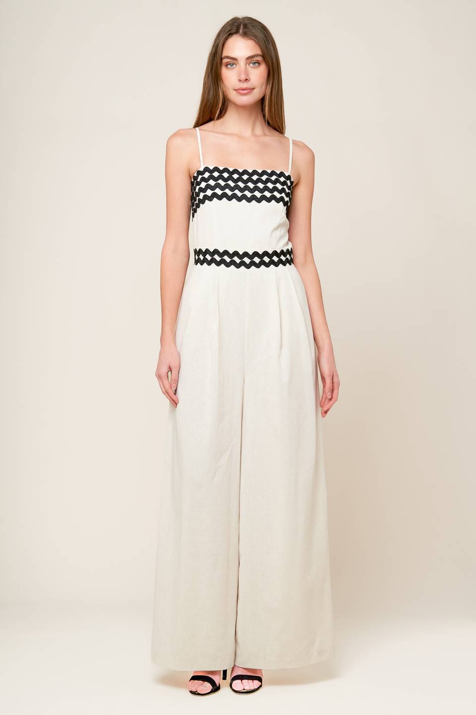 MEET AT THE PIER Cream Ric Rac Trim Wide Leg Jumpsuit - Stylish Summer Beach Outfit for Women | Perfect for Vacations, Parties & Casual Wear