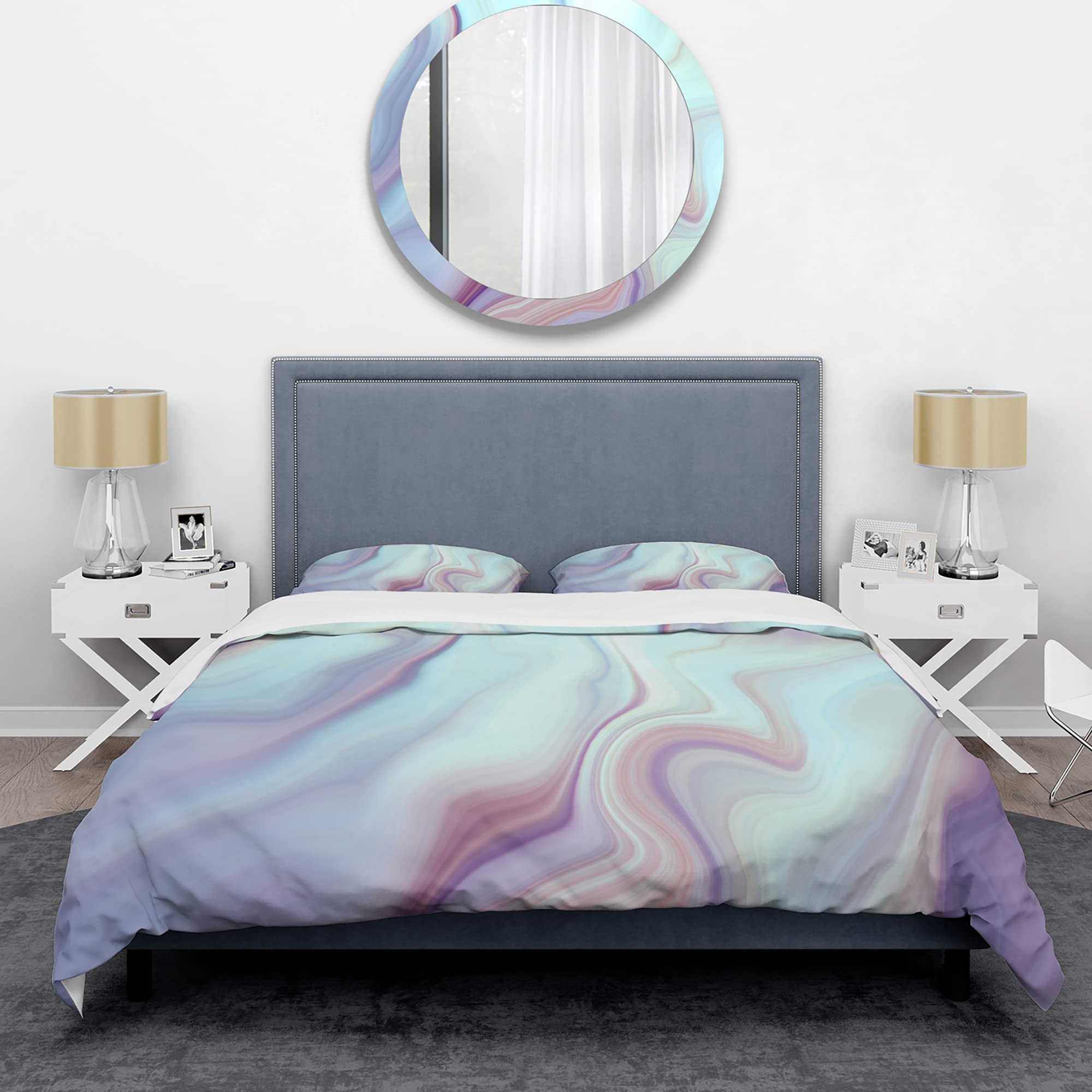 Marbled Liquid Agate Duvet Cover Set King - Modern Abstract Blue Bedding 3-Piece Set | All-Season Comfort for Contemporary Bedrooms & Guest Rooms