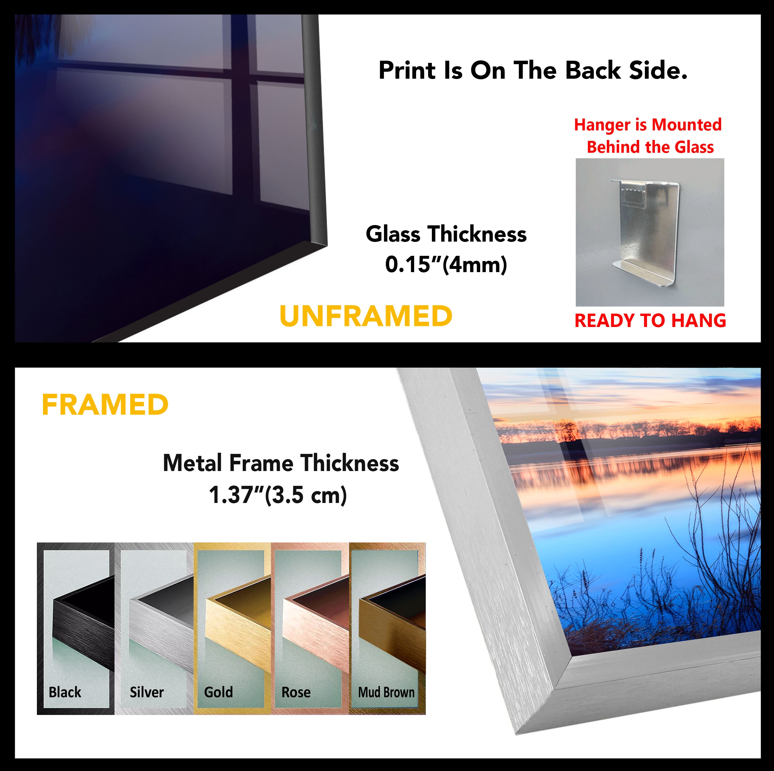 Blue Sunset Lake Wall Art - Serene Landscape Glass Print for Modern Home & Office Decor | Perfect for Living Room, Bedroom & Meditation Spaces