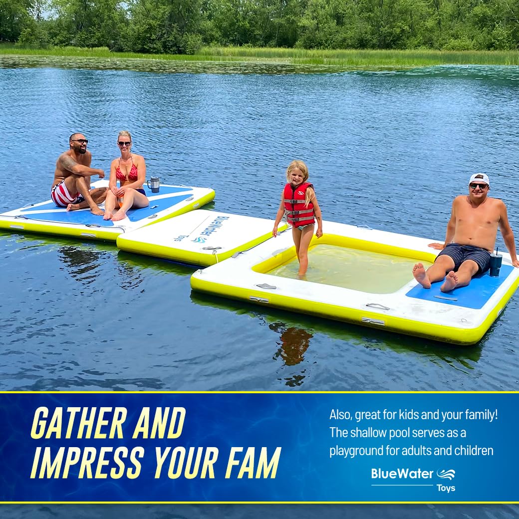Blue Water Toys 4-Person Inflatable Floating Dock - Portable, Non-Slip, Heavy-Duty Swim Platform for Pool, Lake & Beach Parties | Perfect for Relaxing, Sunbathing & Water Fun