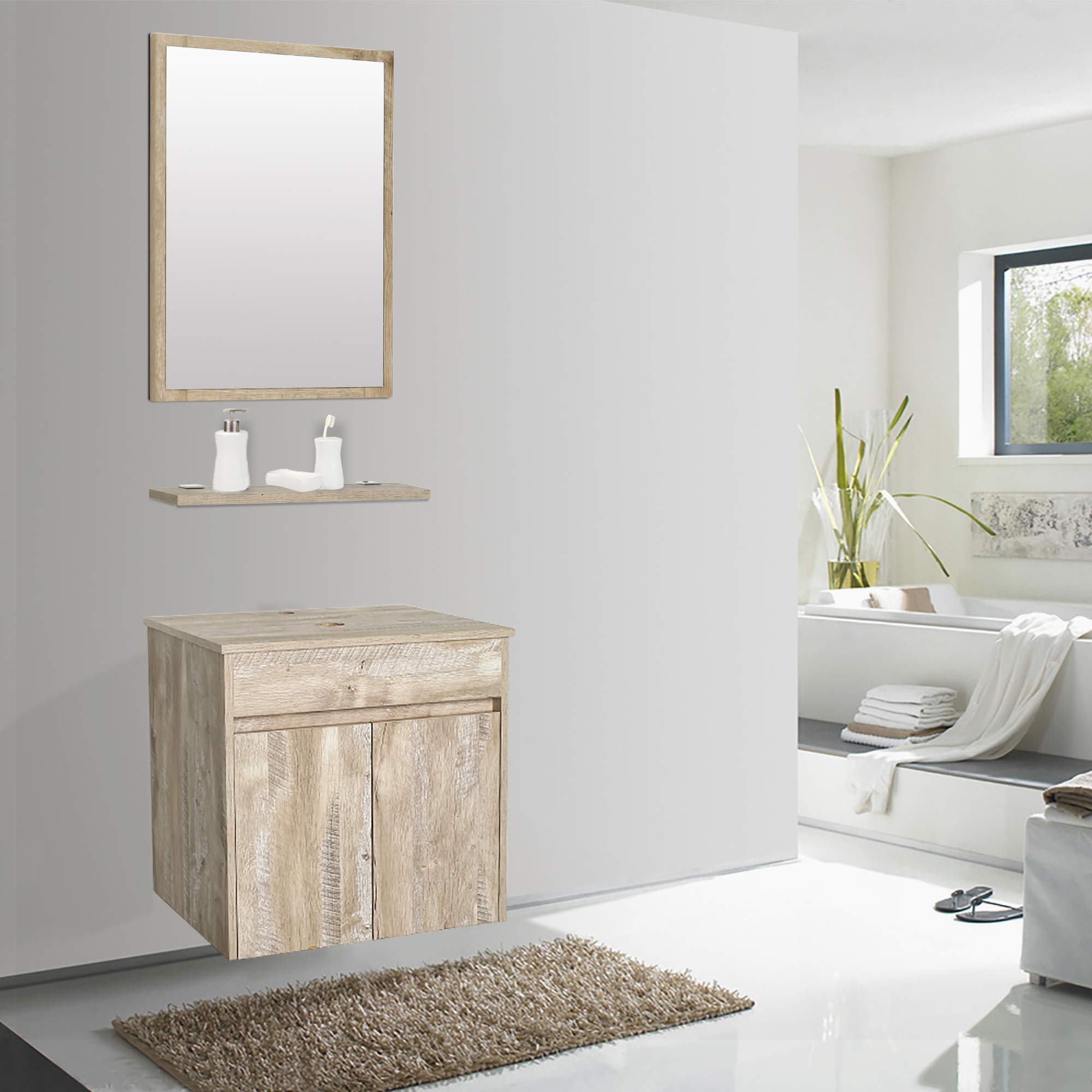 Modern Bathroom Vanity BT-E03AK - 36 Inch Single Sink Vanity Set with White Ceramic Basin, Soft-Close Doors & LED Mirror - Perfect for Small Bathrooms, Apartments & Guest Baths