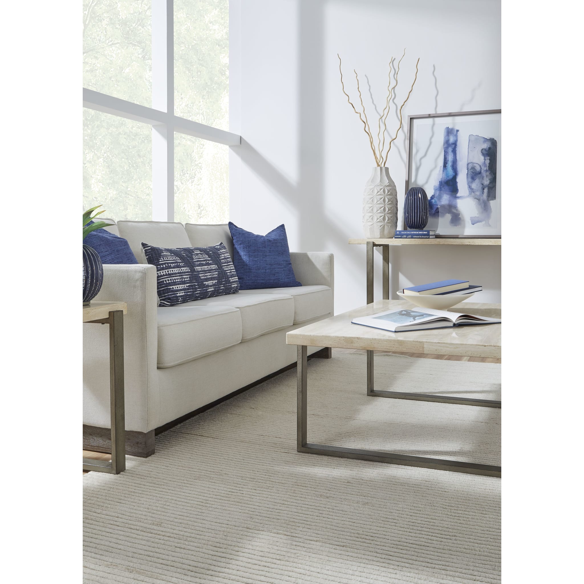 Ariela Natural Travertine Coffee Table with Bronze Metal Base - Modern Living Room Furniture for Home Decor & Entertaining