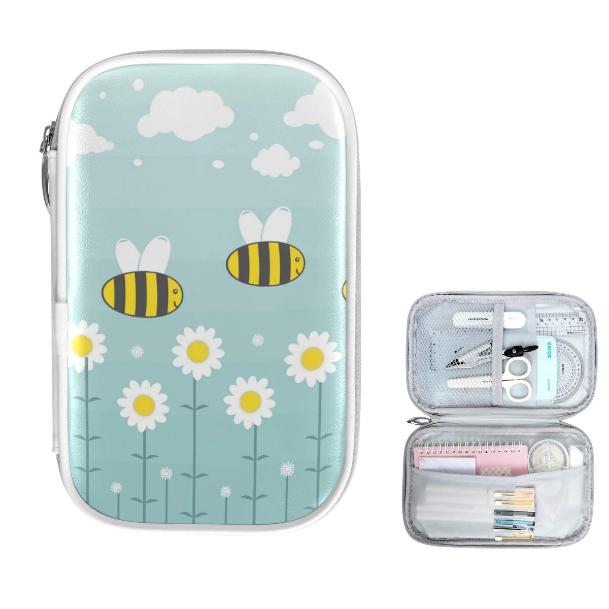 ZZKKO Floral Honey Bee Pencil Case - Zippered Stationery Organizer for Pens, Pencils & School Supplies | Cute Makeup Pouch for Cosmetics & Office Accessories | Perfect for School, Work & Travel Organization