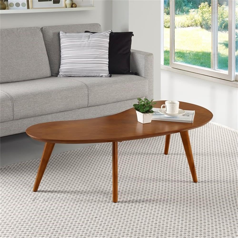 Mid Century Modern Abstract Shaped Coffee Table - Solid Wood with Castanho Finish - Perfect for Living Room, Lounge & Office Decor