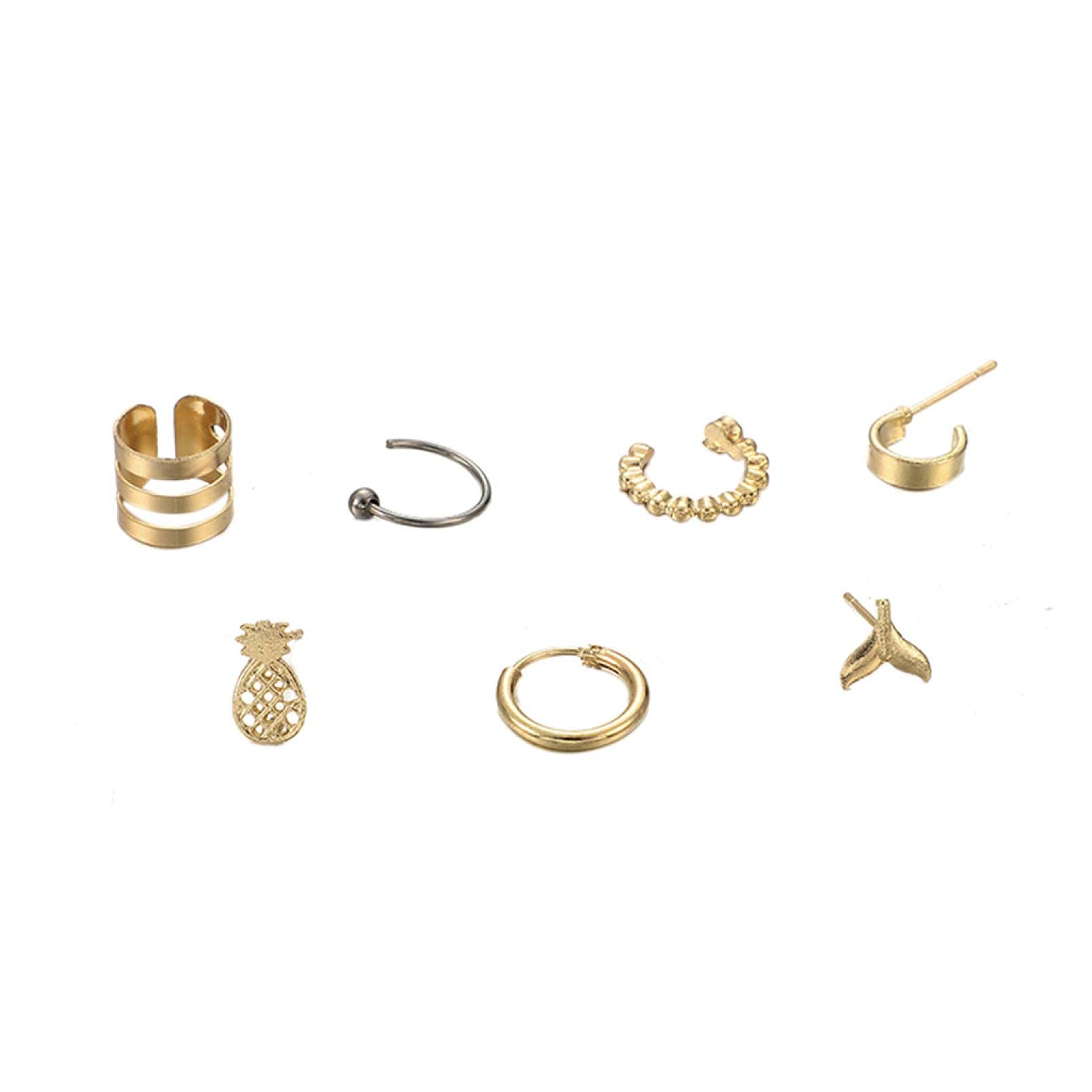 Onefa 7-Piece Stud Earrings Set for Women - Creative Porous Fishtail Fruit Design, Hypoallergenic Jewelry - Perfect for Daily Wear, Birthday Gifts & Banquet Parties | Elegant Accessories for Work, Dating & Special Occasions