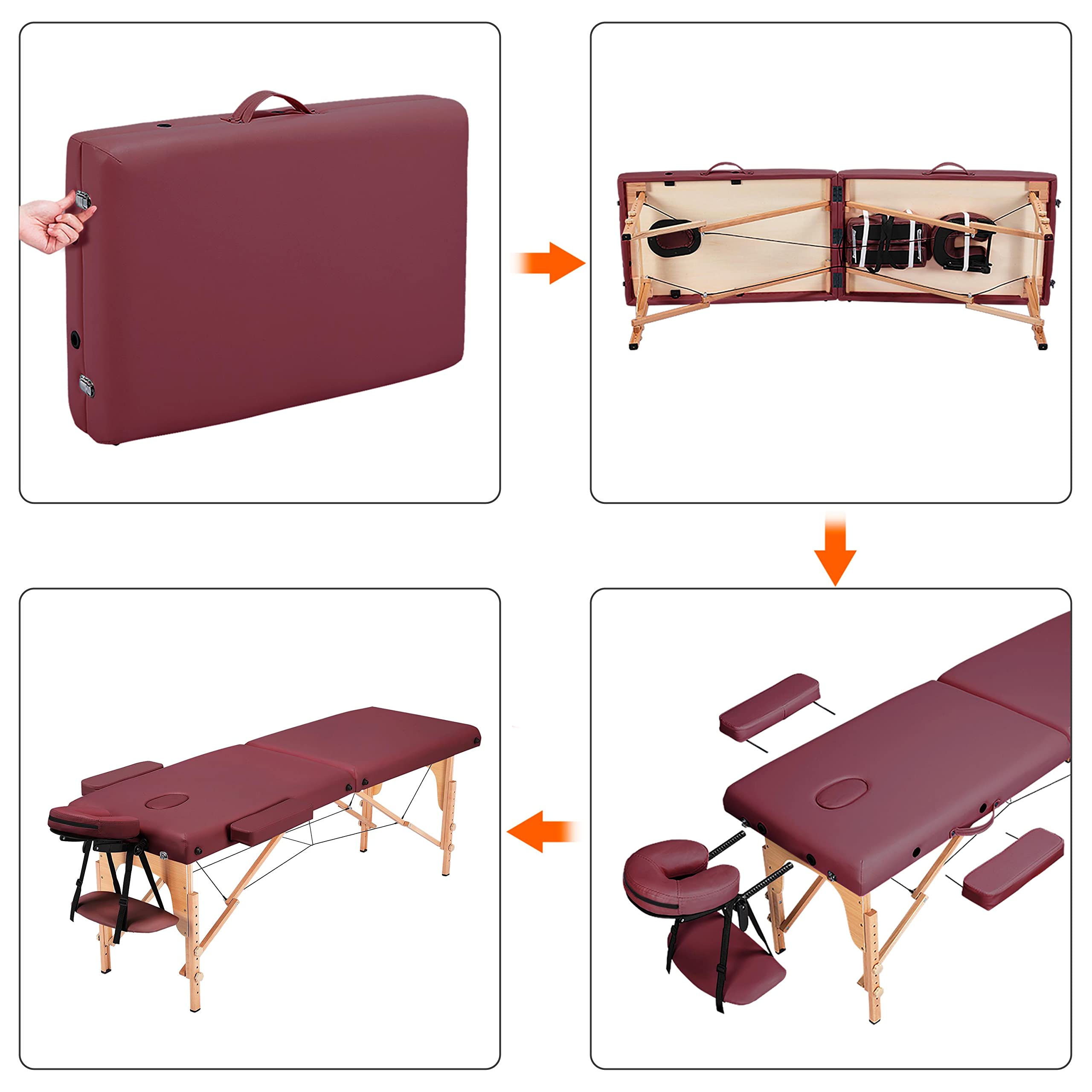 Yaheetech Portable Folding Massage Table - 24 Inch Adjustable Spa Bed for Lash Extensions & Facials w/ Non-Woven Carry Bag (Burgundy) | Perfect for Home Spa, Salon Professionals & Mobile Therapists