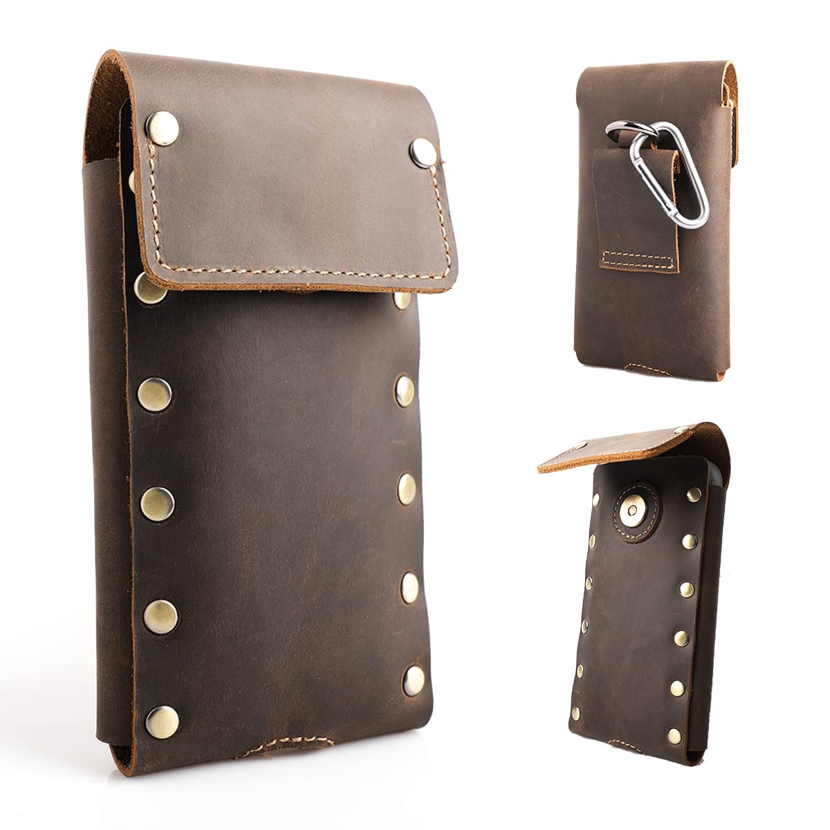 Premium Leather Phone Holster for Samsung S22 Ultra & iPhone 13 Pro Max - Universal Belt Clip Pouch Compatible with Otterbox Cases & Flip Phones - Durable Cellphone Sheath for Work, Travel & Outdoor Activities