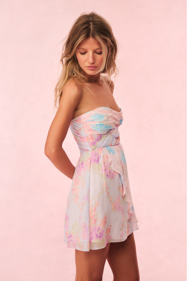 Rayne Floral Chiffon Mini Dress for Women - Elegant Summer Party Cocktail Dress with Flowy Skirt & V-Neck | Perfect for Weddings, Date Nights & Beach Vacations