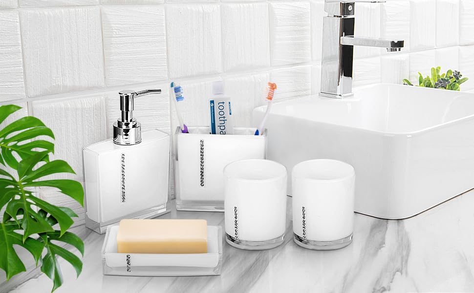 Estink 5PCS Acrylic Bathroom Set - Soap Dish, Toothbrush Holder for Home & Hotel