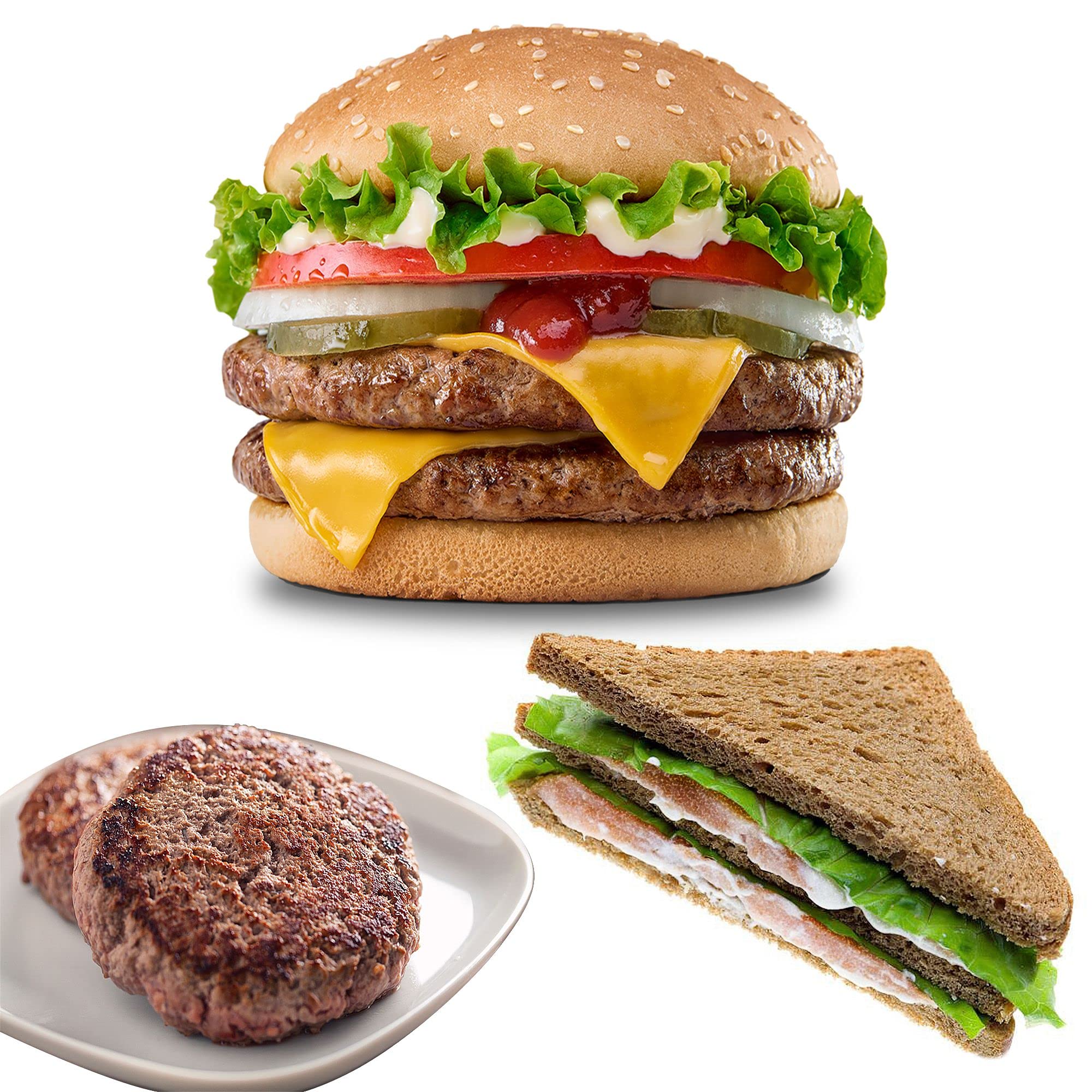 3-in-1 Stuffed Burger Press & Patty Maker - Hamburger Press for Beef, Veggie Burgers & Sliders - Includes 100PCS Patty Wax Papers - Perfect for BBQ, Picnics & Home Cooking