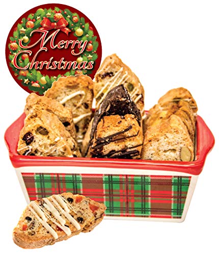 Christmas Biscotti in Ceramic Dish - Holiday Gift Set with Italian Cookies, Perfect for Christmas Gifting, Parties & Coffee Time