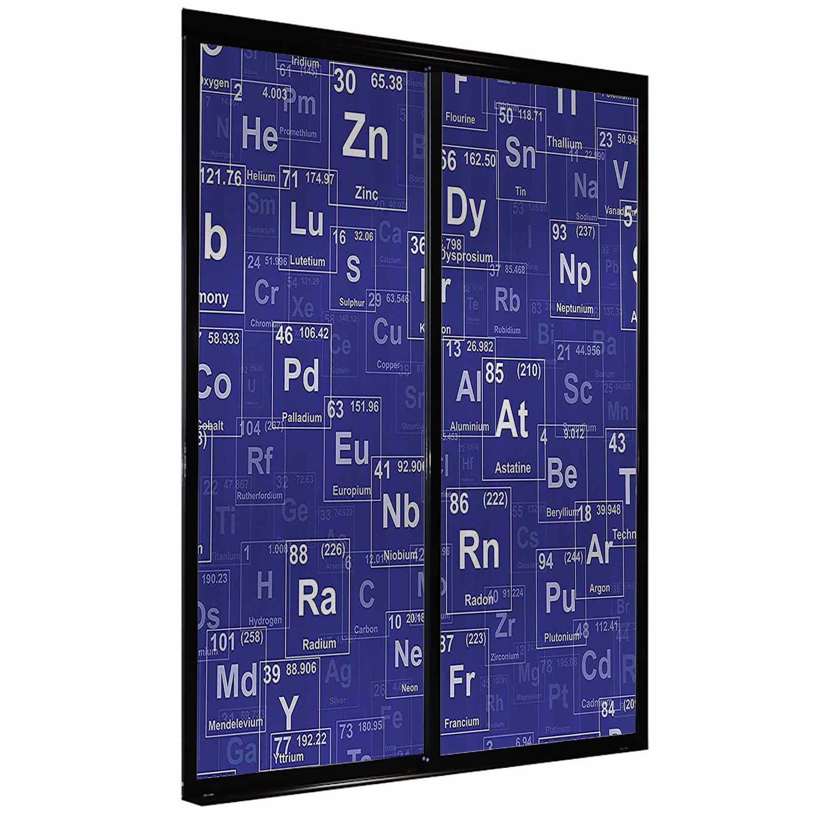 Royal Blue & White Static Cling Privacy Window Film - Non-Adhesive Vinyl Glass Decoration for Bathroom, Office, Home | Periodic Table Design for UV Protection & Stylish Interior Decor