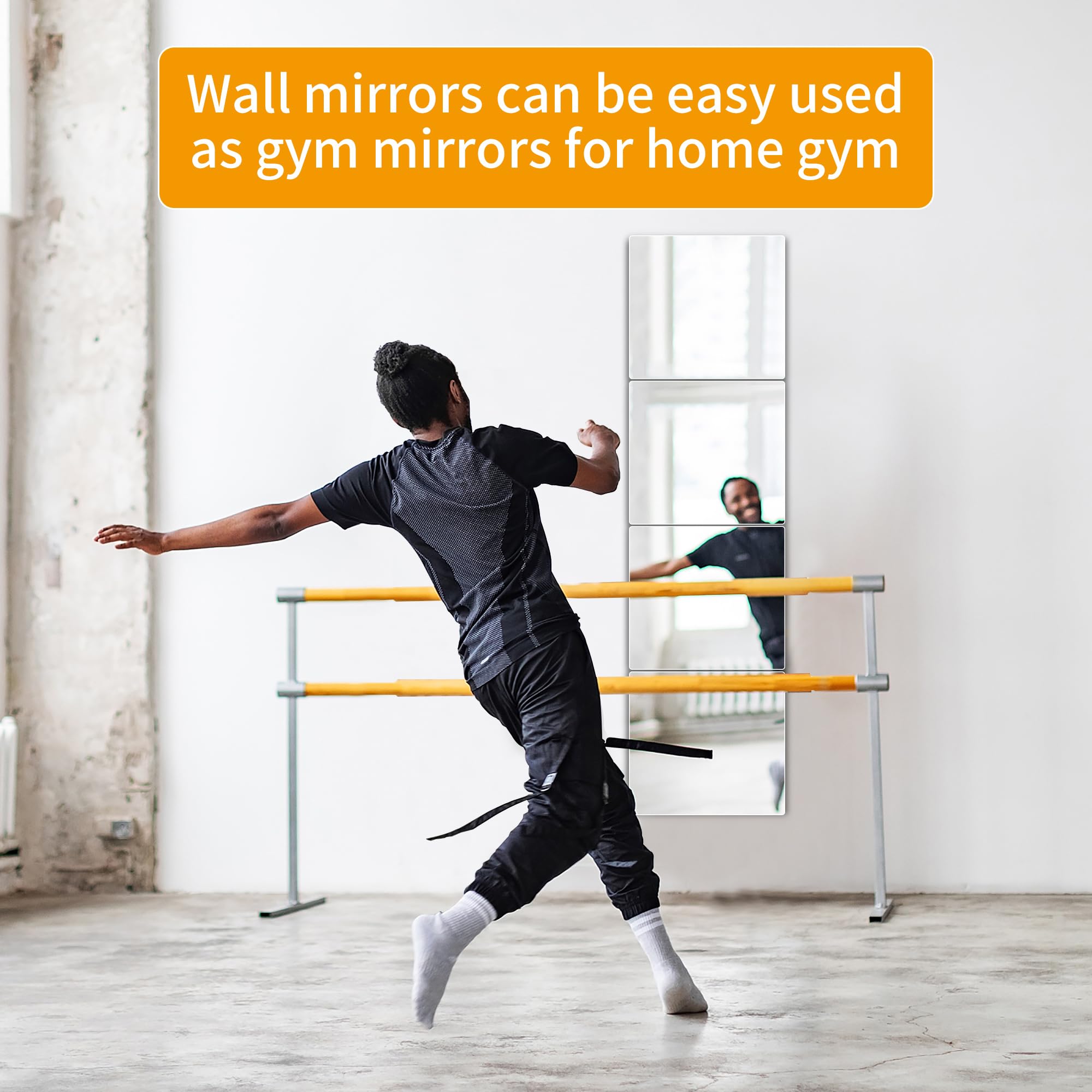 Unbreakable Acrylic Full Length Wall Mirror Tiles - 10x10 Inch (4Pcs) | Shatterproof Kids Mirror for Bedroom, Home Gym & Over Door Installation | Perfect for Dance Practice, Yoga & Fitness Workouts