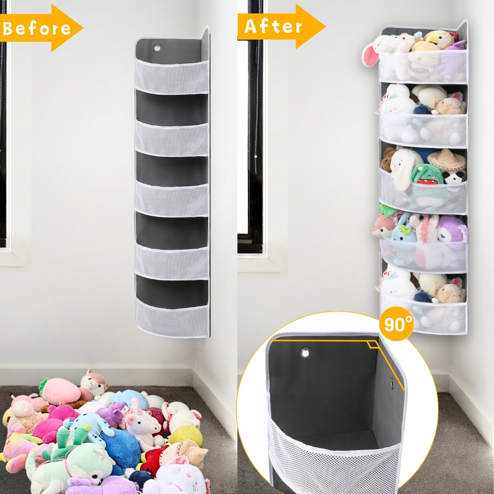 Ofiray 5-Tier Soft Corner Shelf - Safe Hanging Wall Organizer for Kids | Child-Friendly Storage for Toys, Stuffed Animals, Diapers & Sundries | Perfect for Pantry, Closet, Bedroom & Nursery Organization | Space-Saving Home Decor Solution