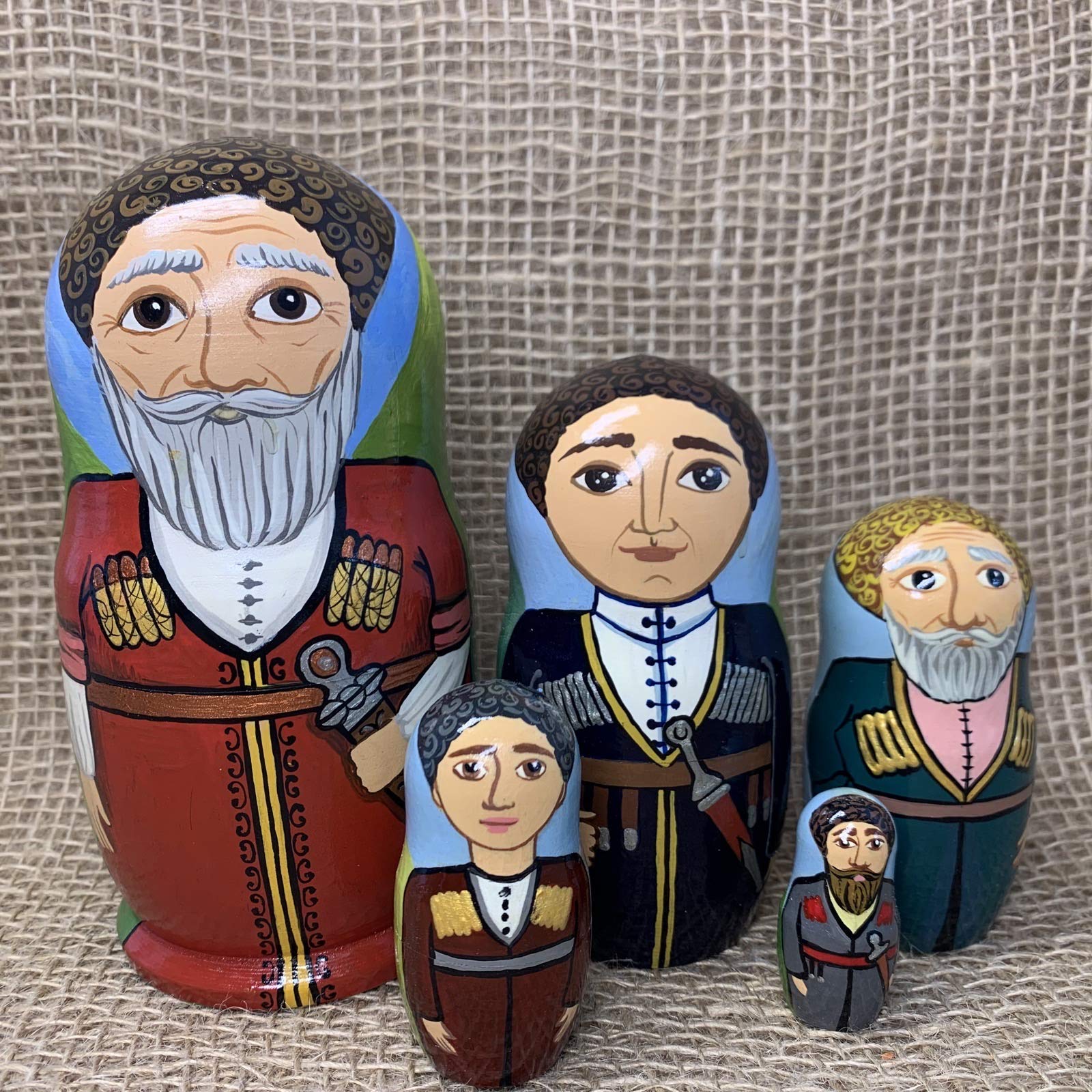 Hand-Painted Russian Nesting Dolls Set of 5 - Authentic Men's Dagestan Suit Design, Artistic Matryoshka Dolls, Unique Handmade Home Decor & Collectible Gift - Perfect for Cultural Displays, Nursery Decor, and Souvenir Collections