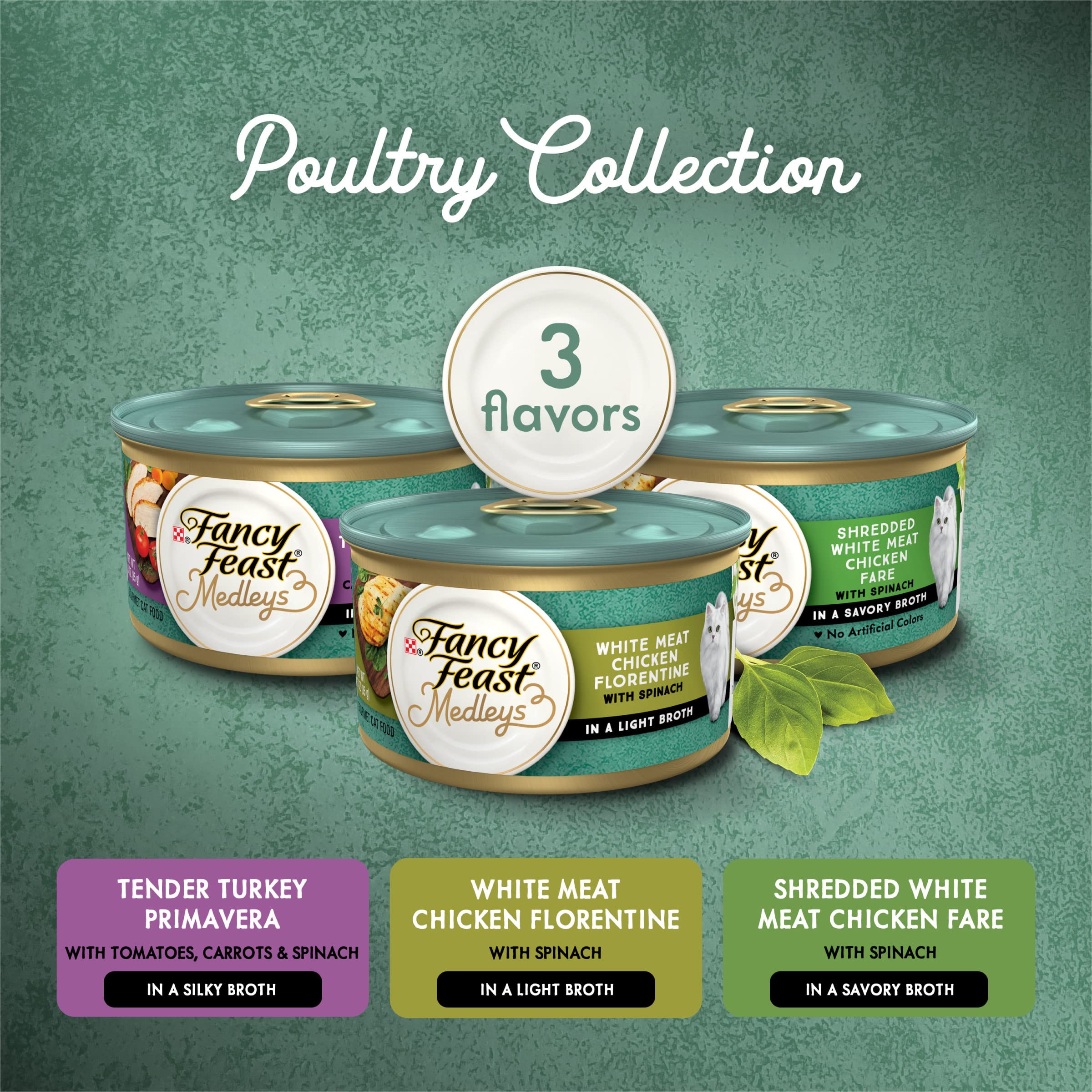 Purina Fancy Feast Medleys Poultry Collection Wet Cat Food Variety Pack - 30 Pack of 3 oz Cans | Gourmet Cat Food with Real Chicken & Turkey | Perfect for Adult Cats & Kittens | Ideal for Mealtime, Travel & Special Treats