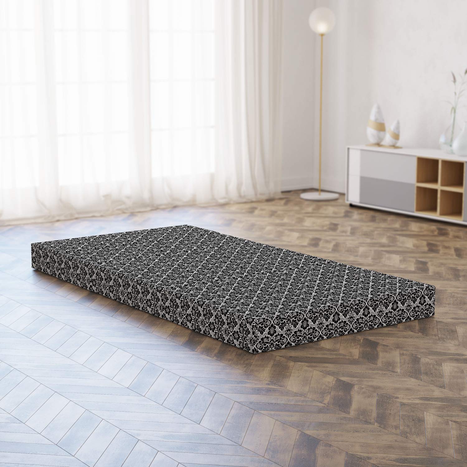 Ambesonne Victorian Foldable Mattress - Antique Floral Swirls Design, 74.8