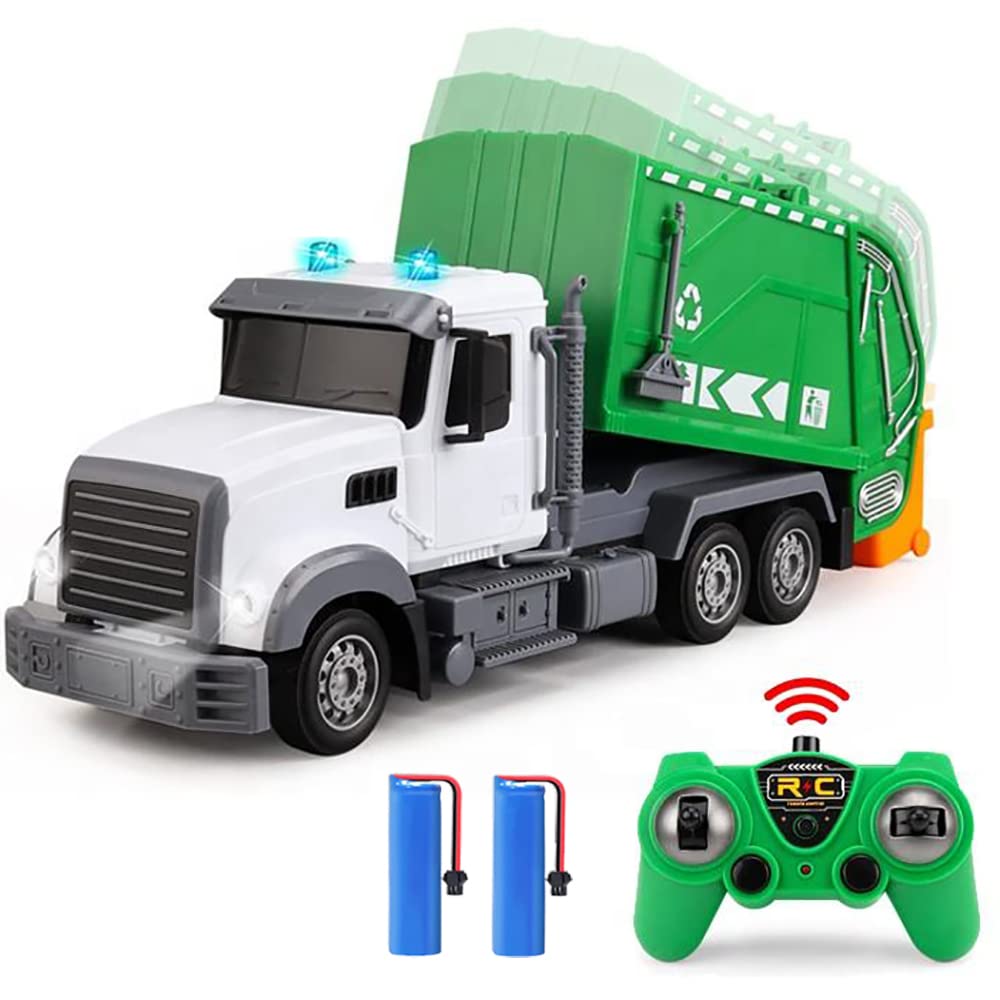 2.4G RC Garbage Truck Toy with Lights & Sounds - 6 Channel Remote Control Waste Management Vehicle for Kids | Rechargeable Battery Powered | Educational Recycling Toy for Boys & Girls Ages 3-8 | Perfect Christmas Gift for Toddlers (Playroom, Birthday Party, Outdoor Fun)
